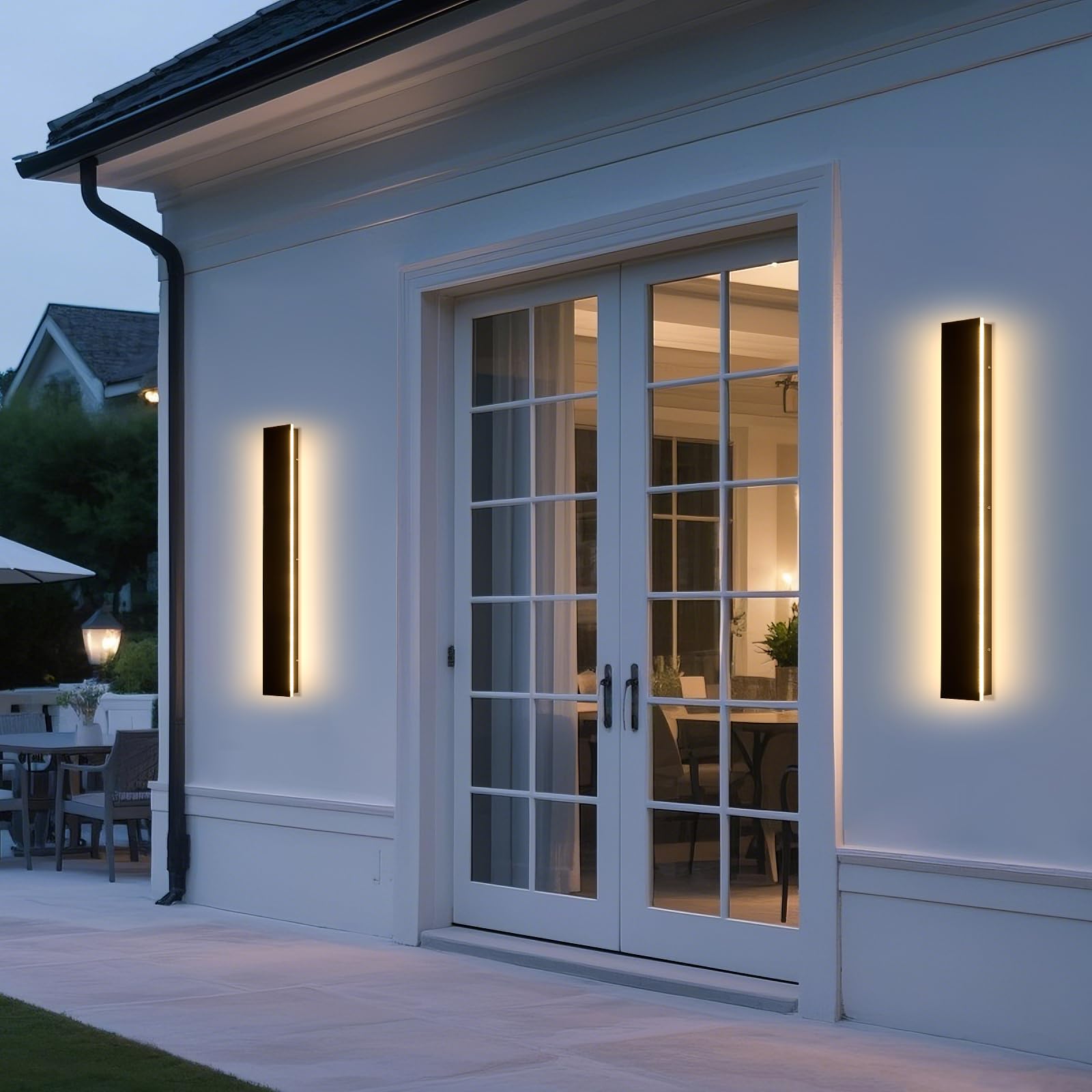 AioTio 39.3in 2pcs Modern Outdoor Wall Light for House, Black Upgraded 4.72in Wide 3000K Waterproof IP65 Porch Lights Wall Sconce,Long LED Linear Outside Exterior Lighting Fixtures for Garage,Patio