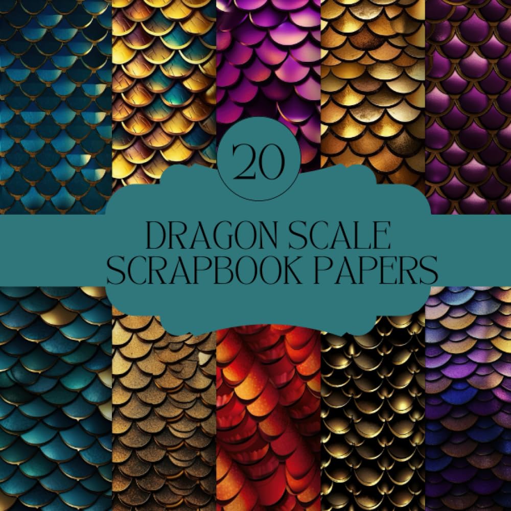 DRAGON SCALE SCRAPBOOK PAPERS: 20 Double Sided Decorative Craft Paper Sheets | Flower Paper Pad for Scrapbooking, Origami, Mixed Media Art, and More | "8.5 x 8.5"
