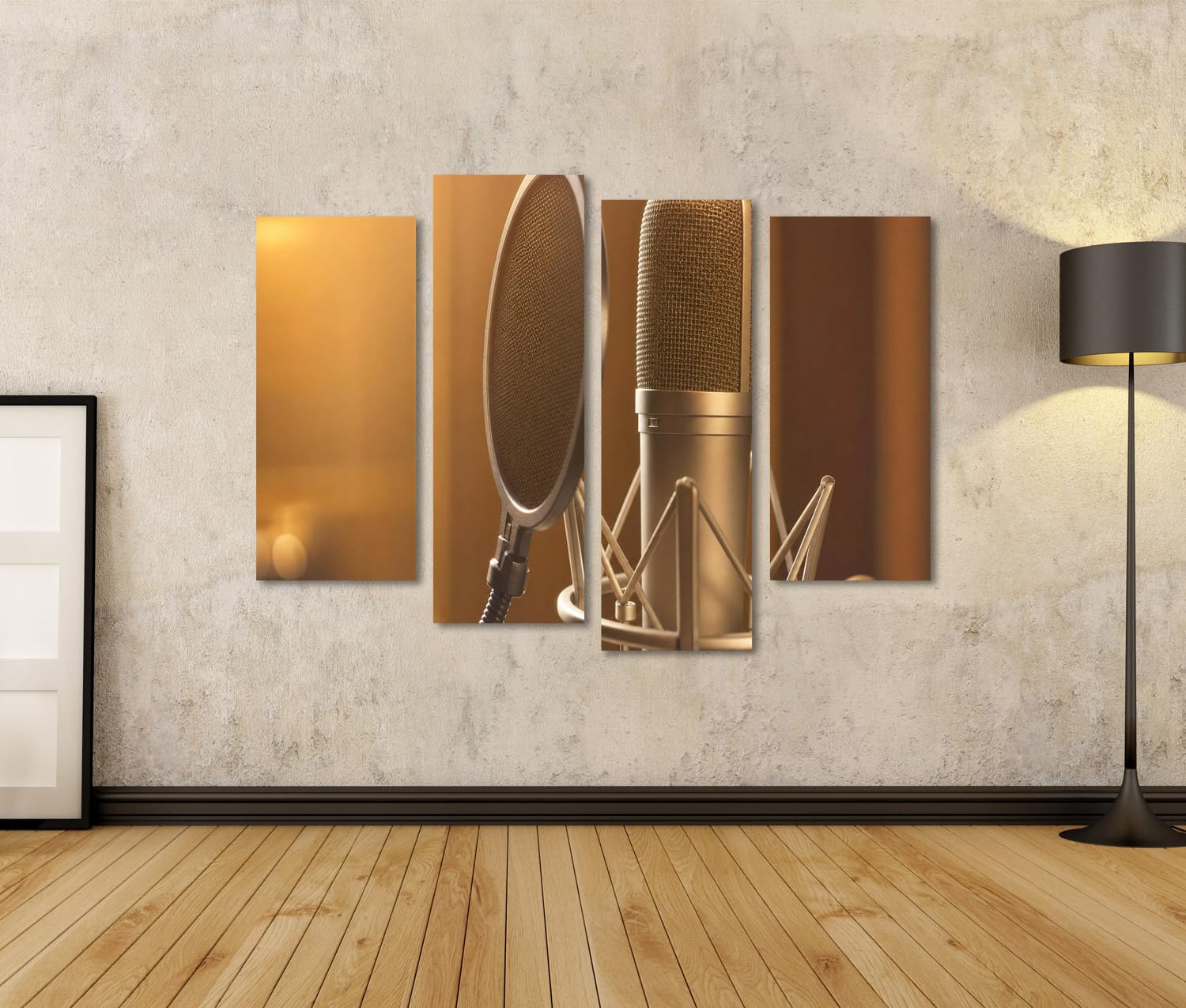 islandburner Quadro su tela con microfono ispiratore, per gli amanti della musica in ufficio o studio, 4 pezzi