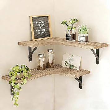 Corner Shelves for Wall, Corner Floating Shelves Wood 2 Pack