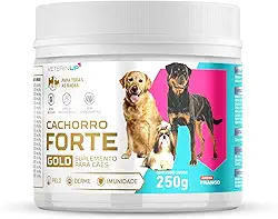 Suplemento Cachorro Forte Gold 250G | 4 em 1 | Deixa Pelos Saudáveis, Energia, Suporte Articular e Digestão Canina | Rico em Ômega 3, Condroitina e Glucosamina | Indicado por Veterinários | VeterinUp