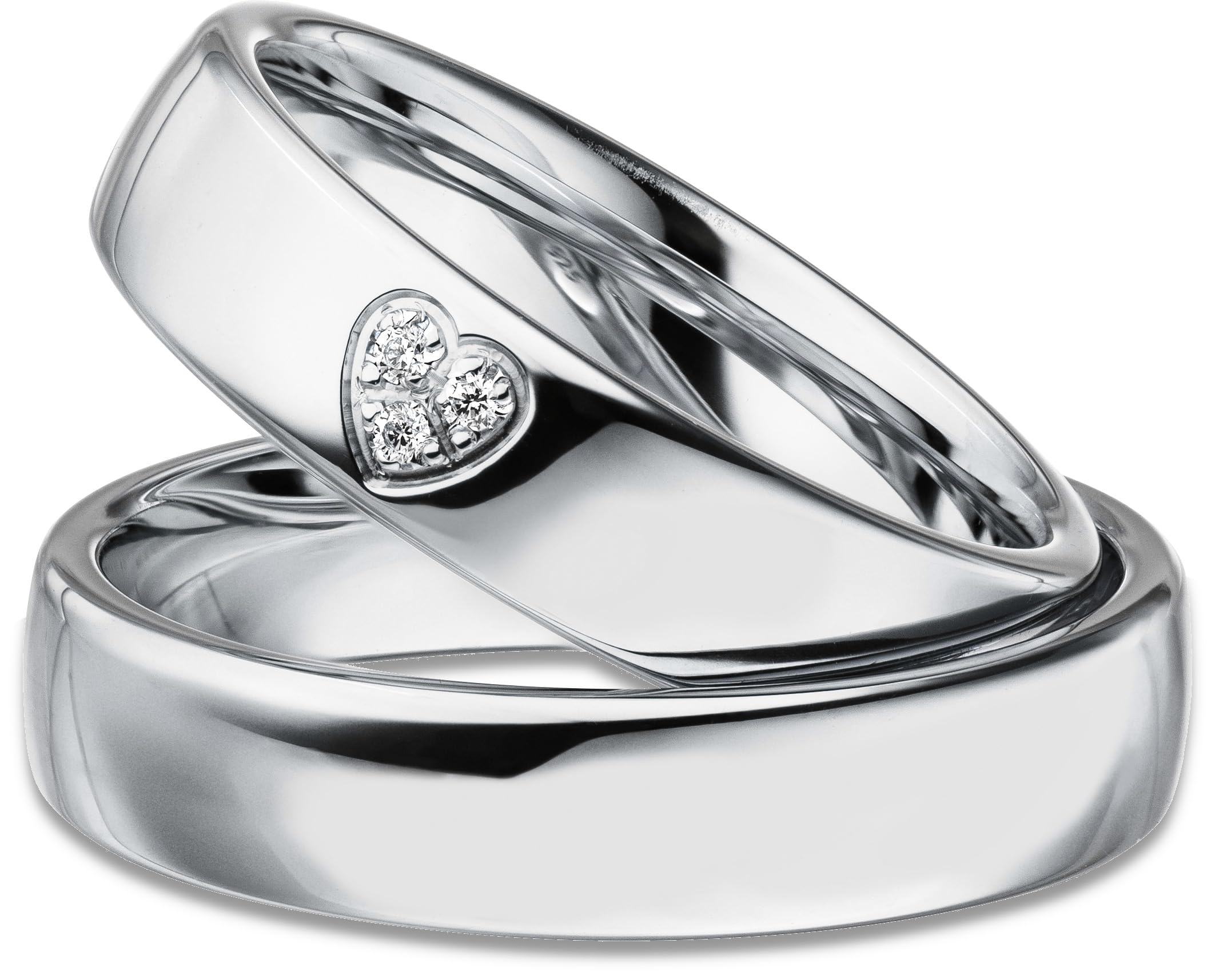 Kolibri Rings Eheringe Set Silber 925 mit 3 Zirkonia in Herz-Form Verschnittfassung | Partnerringe, Trauringe Paarpreis Made In Germany | Inkl. Gratis Gravur + Etui