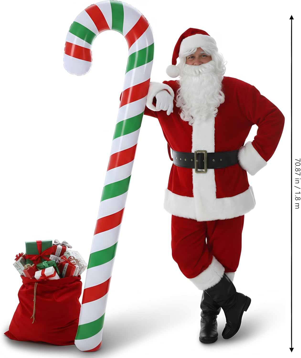 Hollowfly 4 Pcs Christmas Inflatable Candy Canes 5.9 ft Large Pool Floats Outdoor Candy Canes Balloons for Xmas Home Outdoor Indoor Party Decoration (Red and Green)