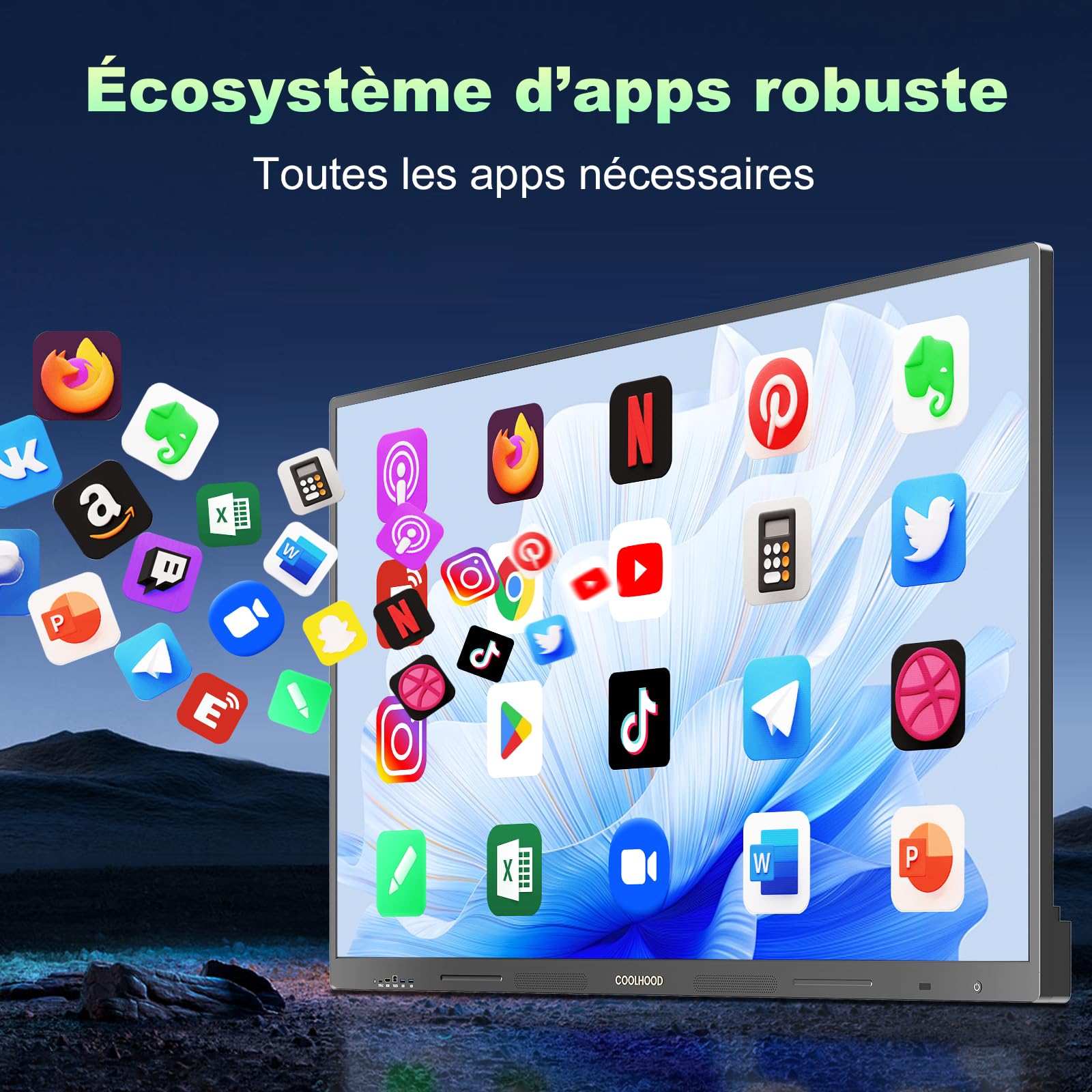 Tableau Blanc Interactif 65" 4K UHD, Écran Tactile Intelligent Tout-en-Un avec Android 13 et 128 Go, Ecosystem, Wi-Fi & Bluetooth pour Bureau, École, Entreprise(Tableau & Support Mural Uniquement)