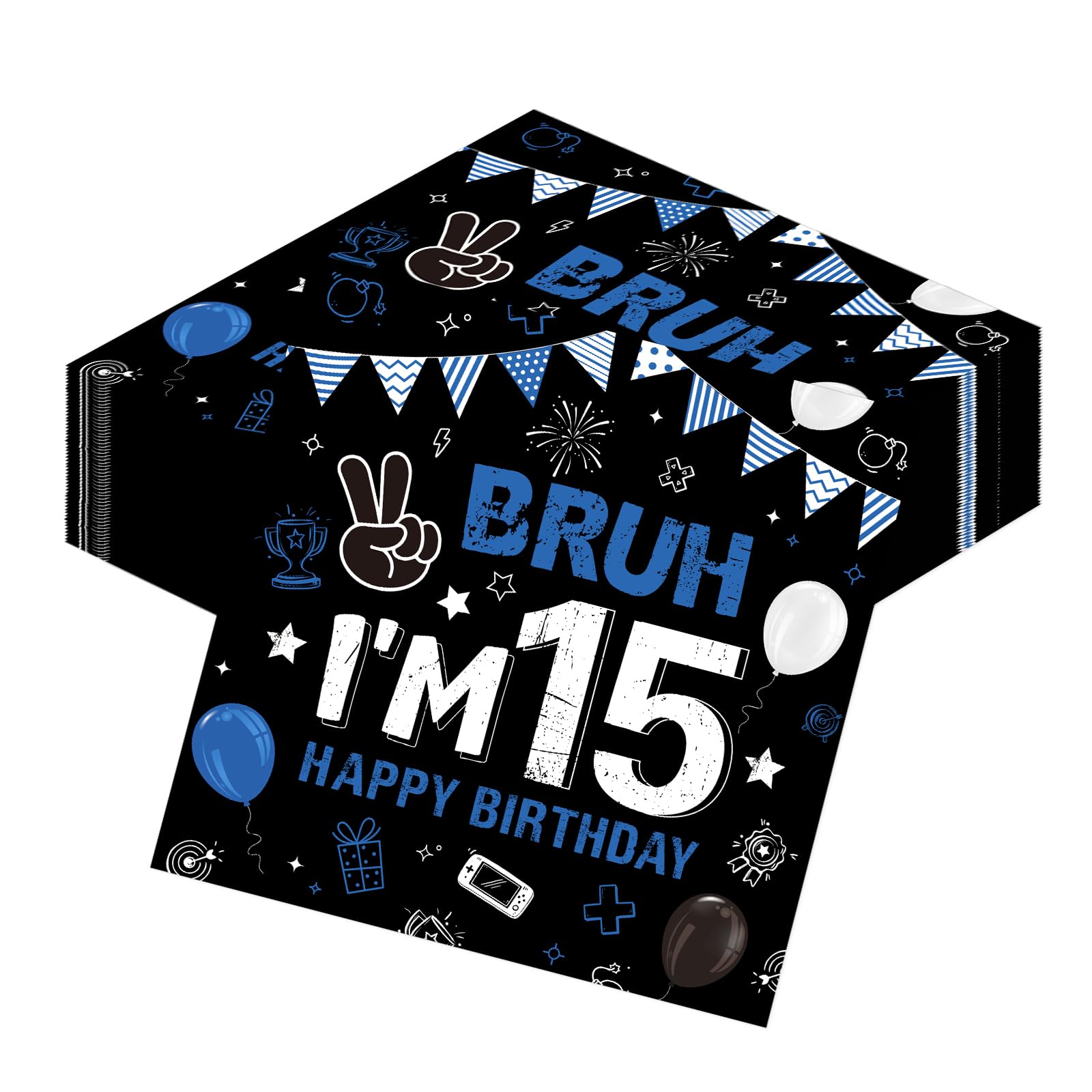 Luvart 15th Birthday Napkins Decorations for Boys, 50PCS Bruh I'm 15 Napkins Bulk, Black and Blue Party Serviettes Table Decor Supplies
