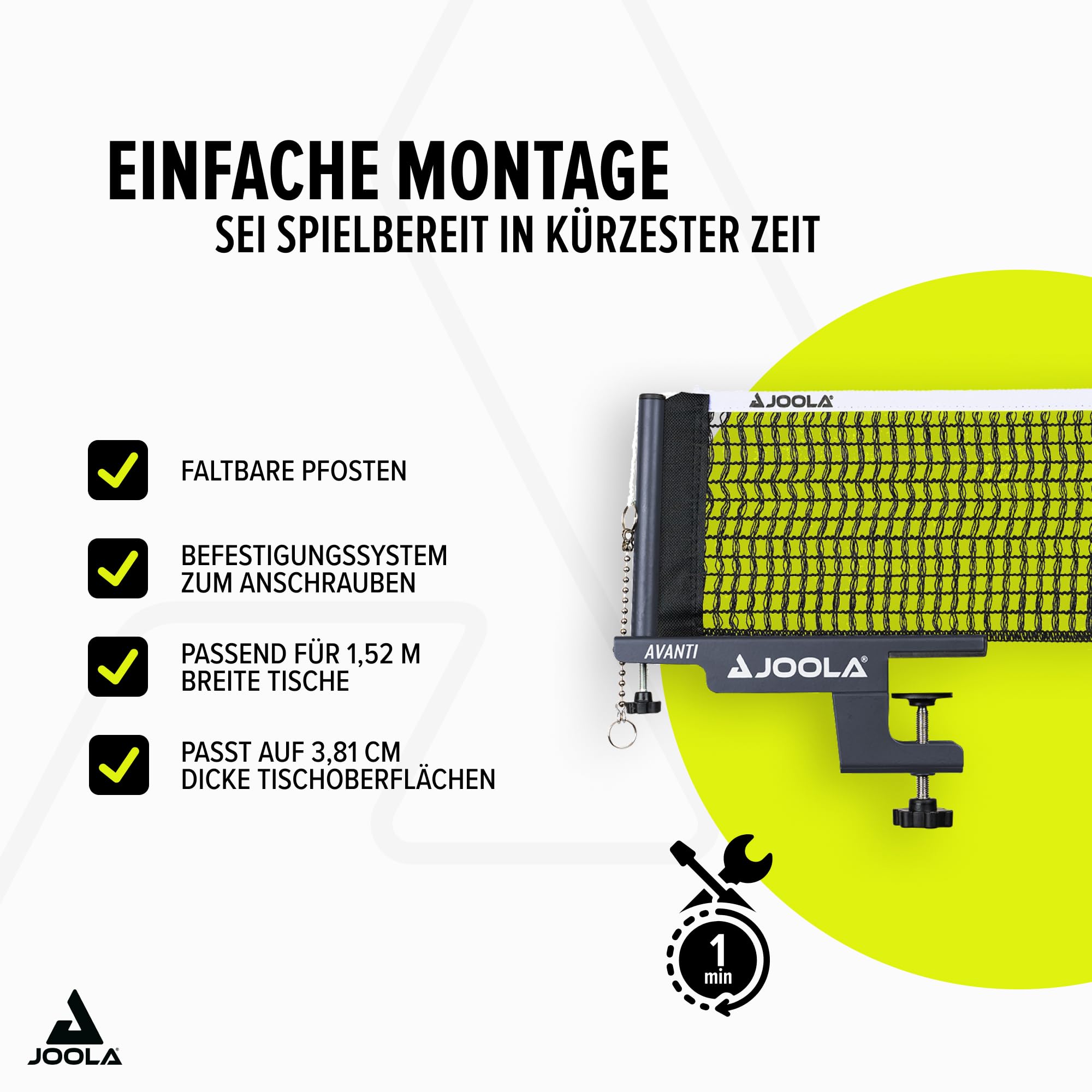 JOOLA Avanti Tischtennisnetz – höhenverstellbares Netz mit Metallgarnitur & Schnellmontage (Dark-Grey) (Packung mit 2)