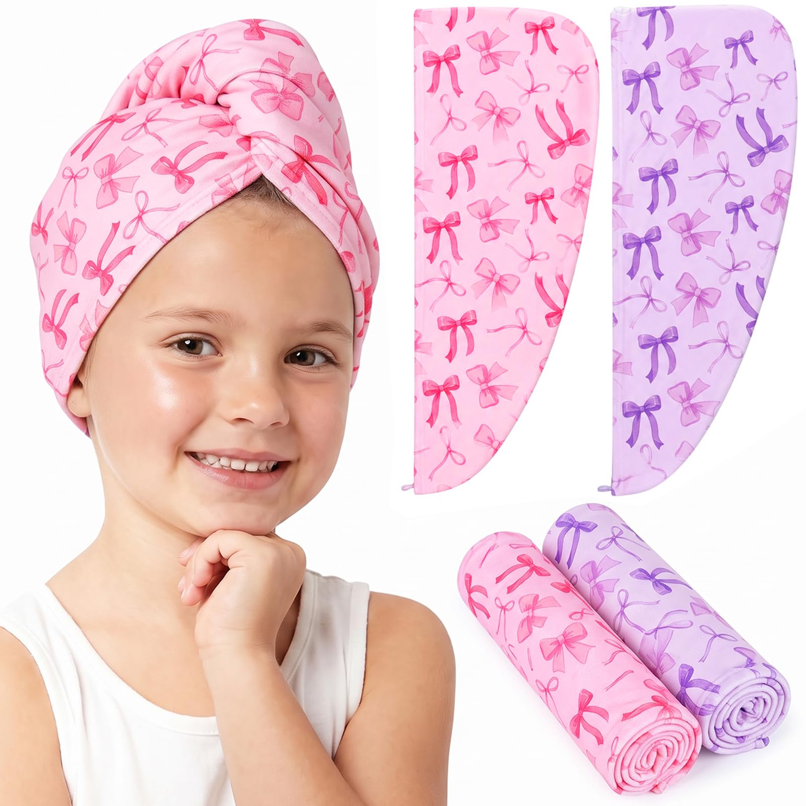 FIOBEE Microfiber Hair Towel Wrap for Kid Girls Rapid Drying Hair Turbans
