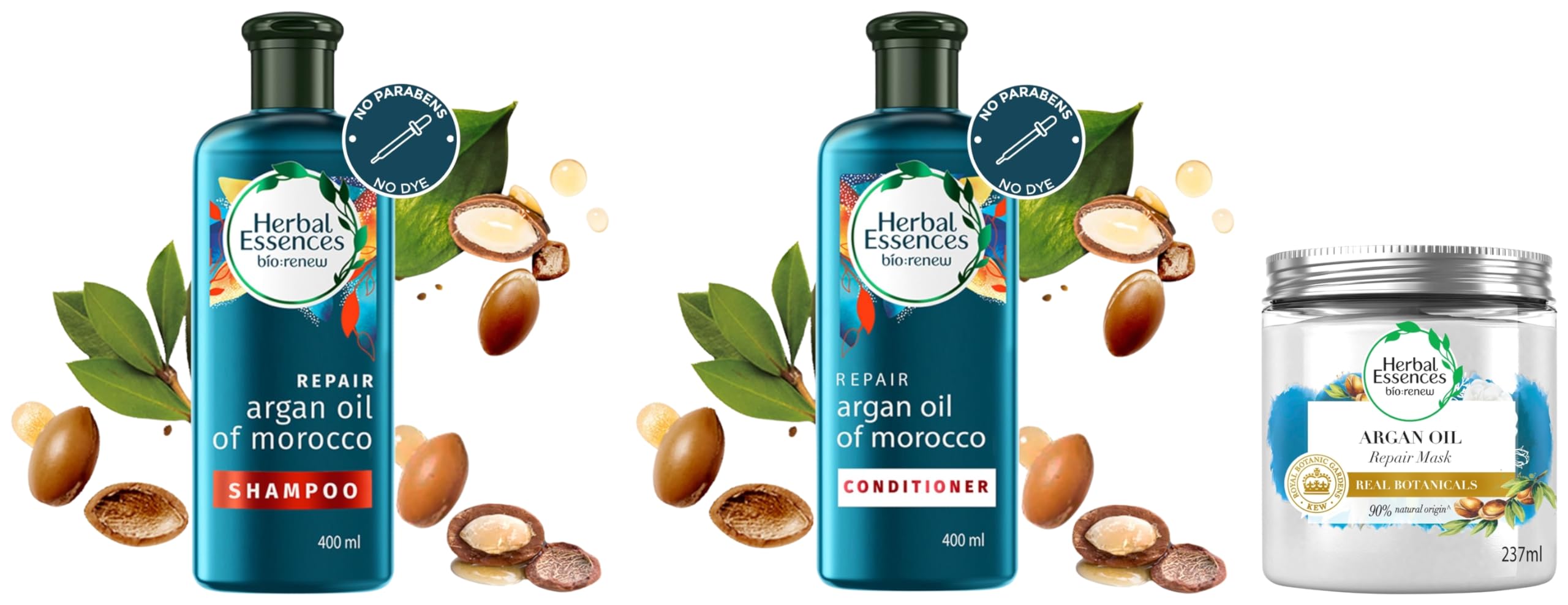 bio:renew Argan Oil of Morocco SHAMPOO 400ml, Conditioner 400ml and Argan Oil Hair Mask, 237ml, For Dry, Damaged,Frizzy Hair|Hair Mask for Men & Women