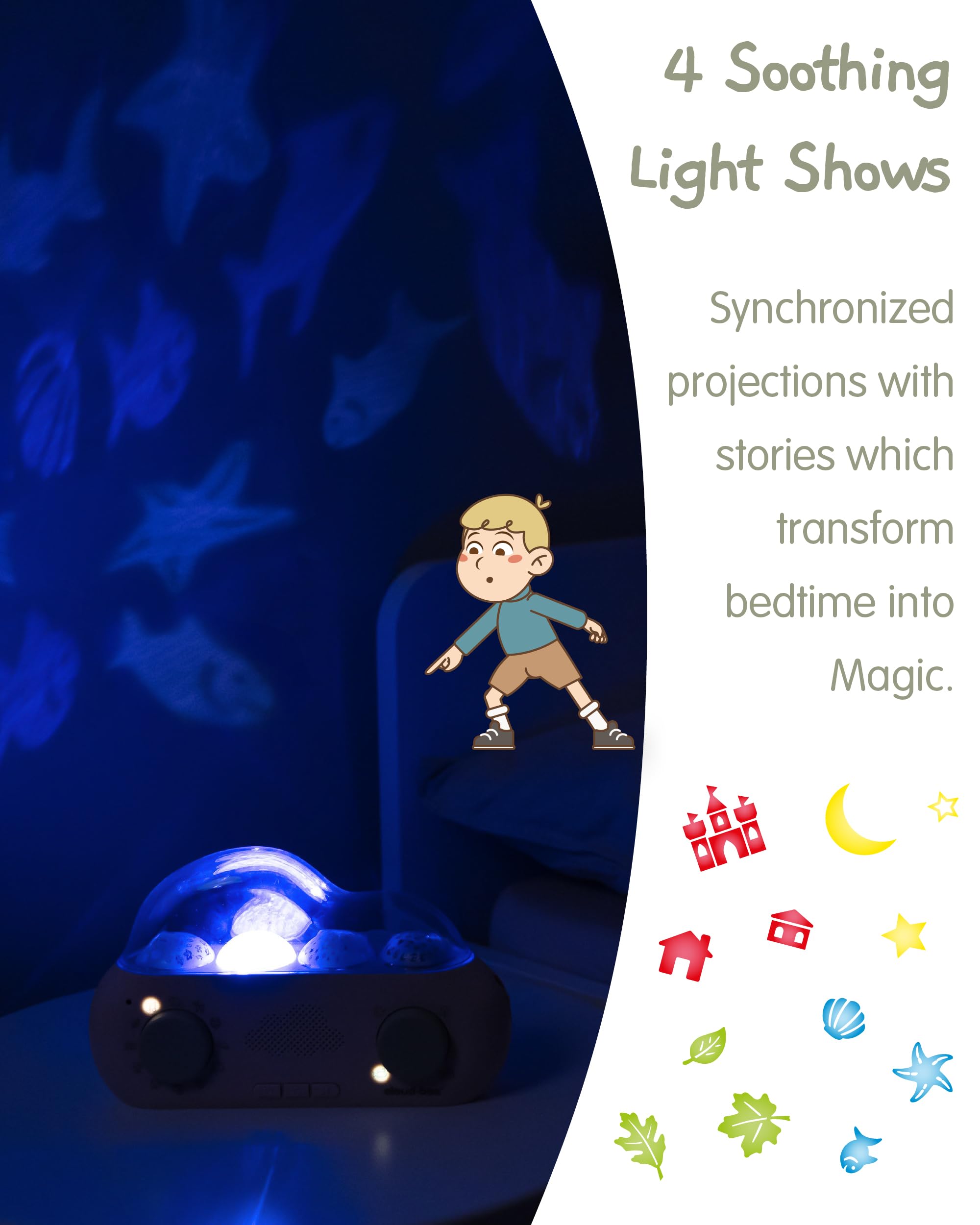 Cloud B CloudBox - Mi Primera Caja de sueños | Proyector Luz Nocturna y Cuentacuentos | 36 Cuentos Originales, 8 Melodías y 8 Ruidos Blancos | Recargable con Configuración Ajustable | Español/Inglés