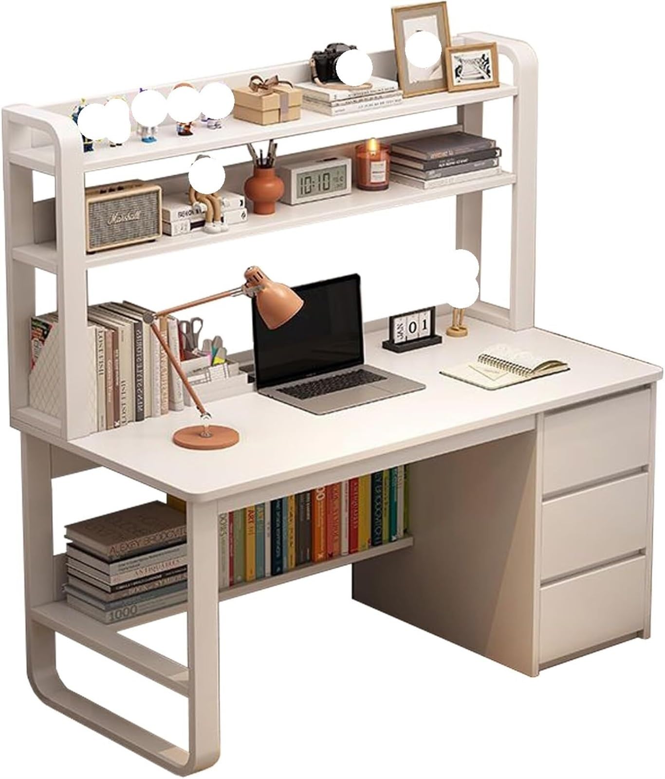 SoOSSN Study Table Simple Office Desk Writing Desk Workstation with Bookshelf with Cabinet Student Study(A,100cm)