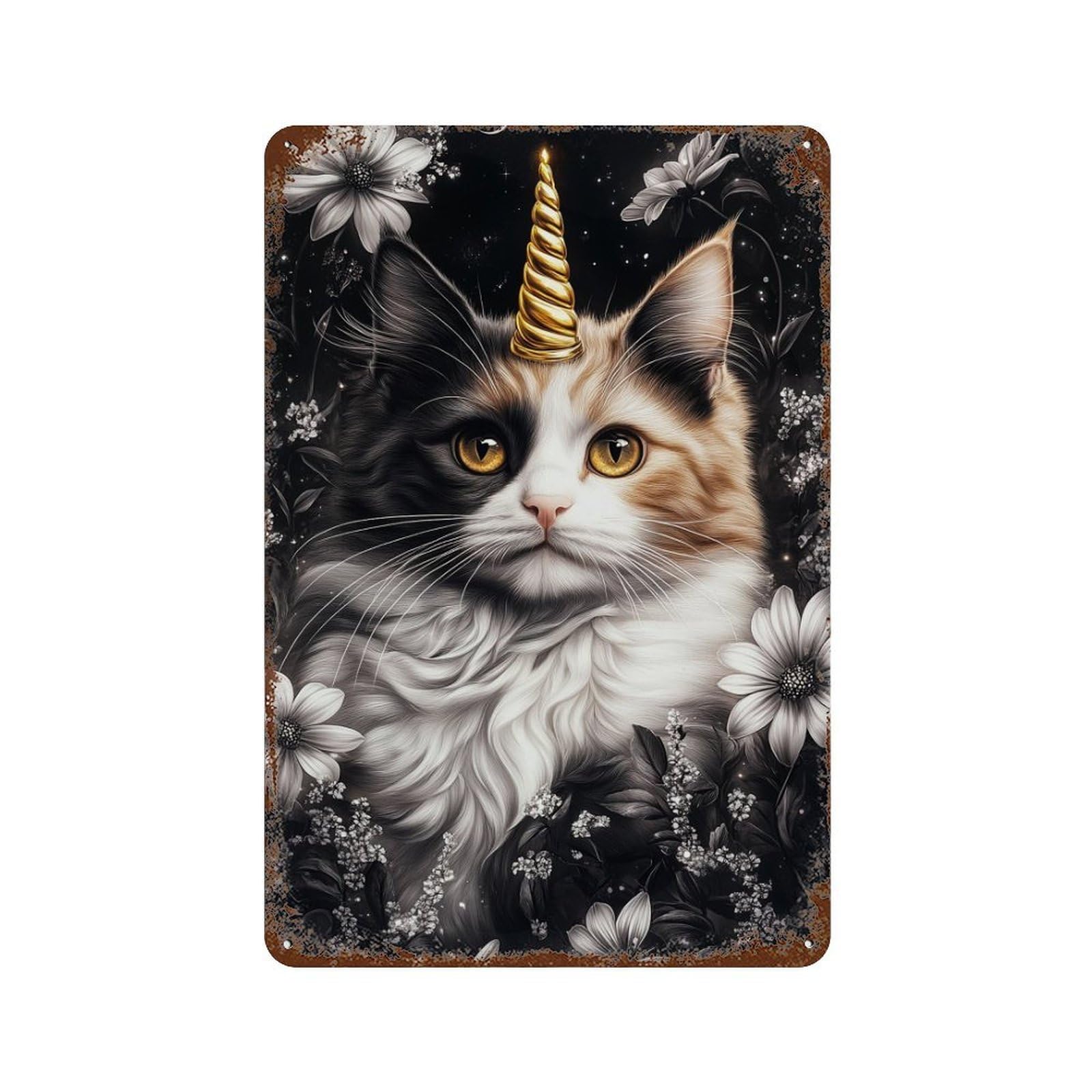 Unicorn Cat Fantasy Art Rust Effect Tin Sign 11.8"x7.9", for Farmhouse, Kitchen And Entryway Decor, Decorative Metal Wall Art