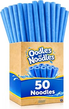 Oodles of Noodles Deluxe Rainbow Swimming Pool Noodles Foam- Pack of 50 - Approx. 48 inch x 2.5 inch Multi-Purpose Foam Tubes, Pool Floats for Water Fun, Exercise, Crafts, Padding, Insulation & More