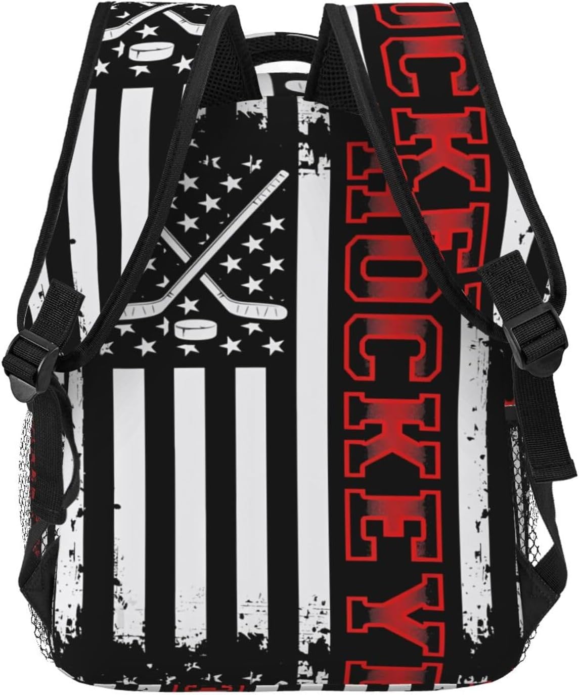 Hockey Stick American Flag Laptop Backpacks Double Shoulder Laptop Pack Bag Daypack Back Pack Bags Rucksack Computer Bag with Side Pockets Front Zipper Pockets For Commutes Travel - Image 4