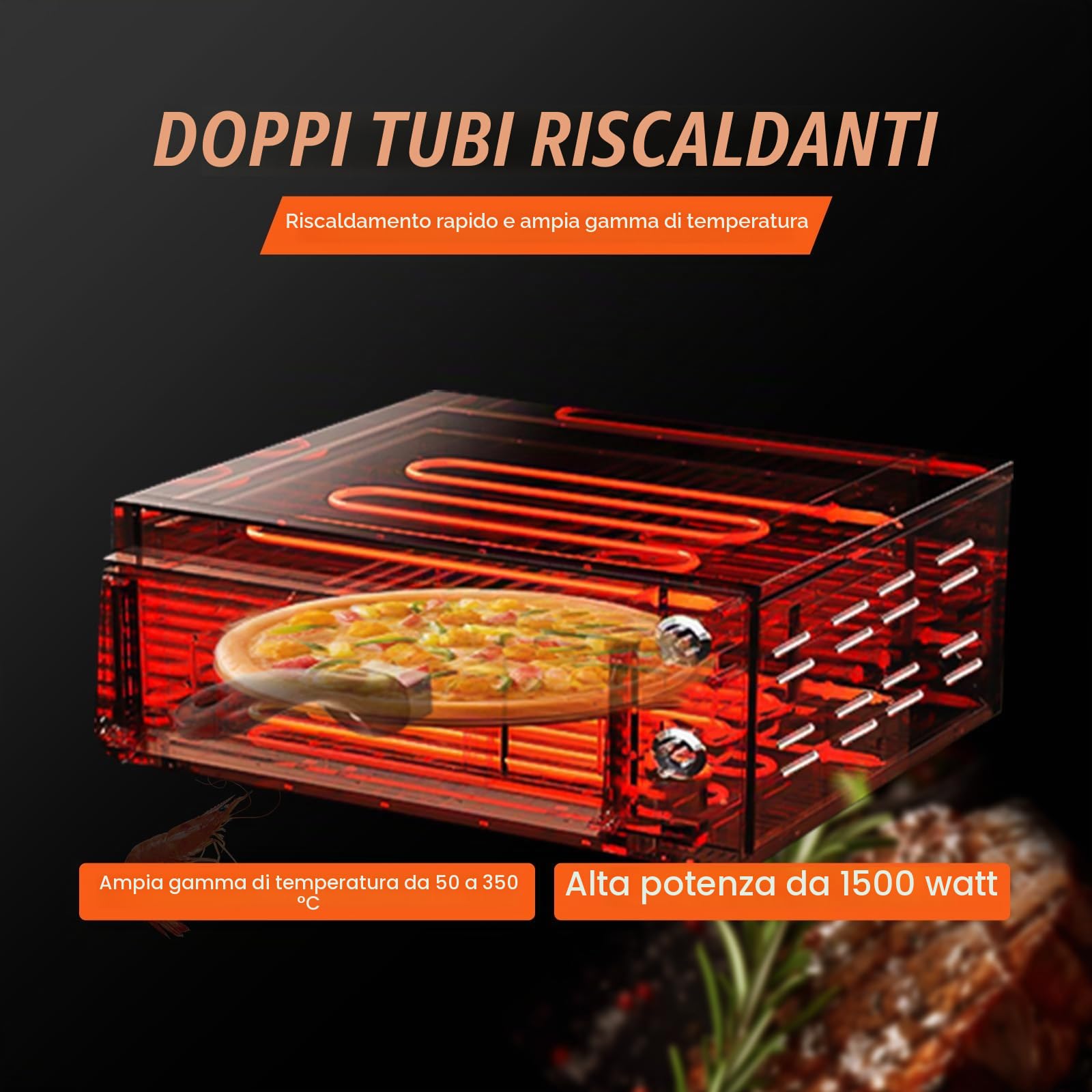 VEVOR Forno Elettrico per Pizza da Banco Pizza da 12 Pollici 1500 W Temperatura Controllata Timer da 0-120 Minuti, Cottura Uniforme Vassoio Briciole Facile da Pulire per Cucine Commerciali Domestiche