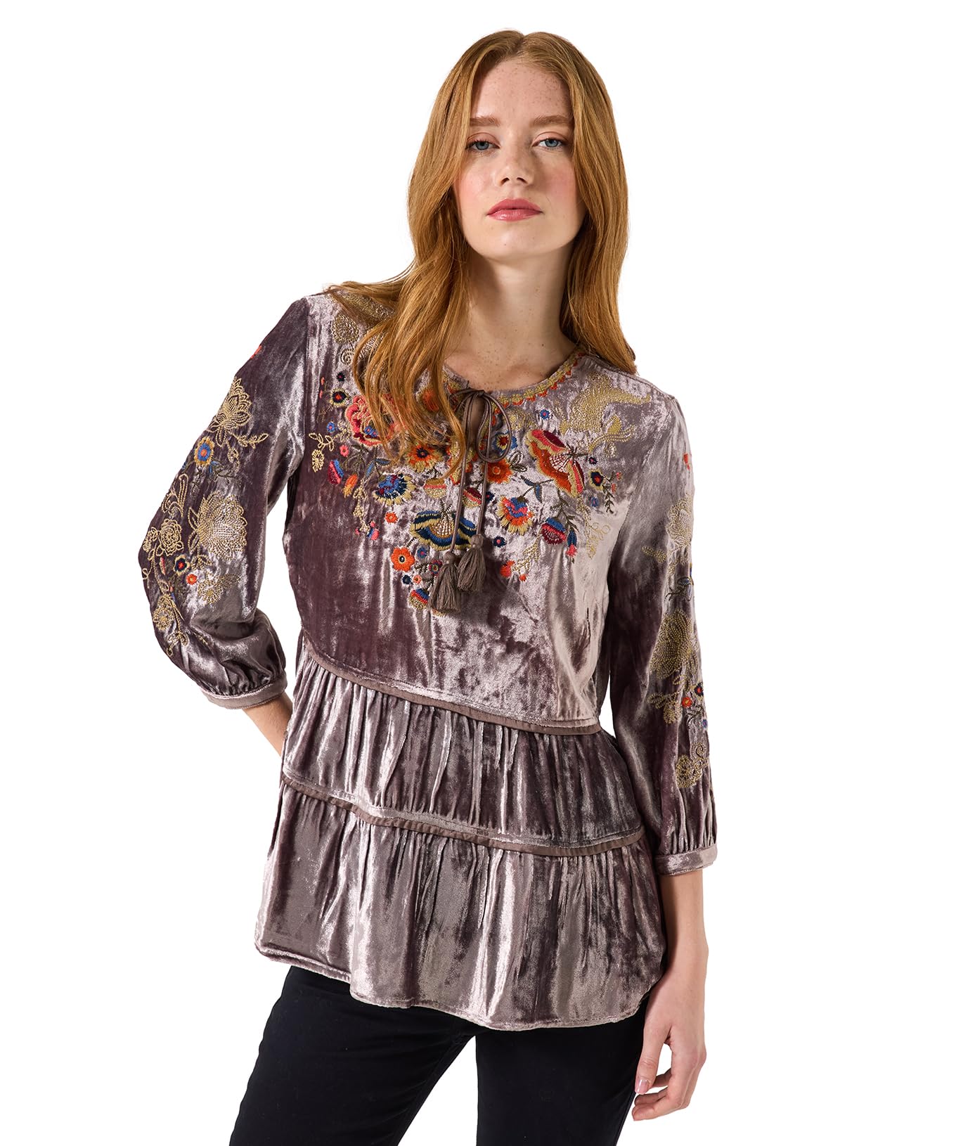 Joe Browns Women's Velvet Embroidered Top, Regular, Grey, UK 16