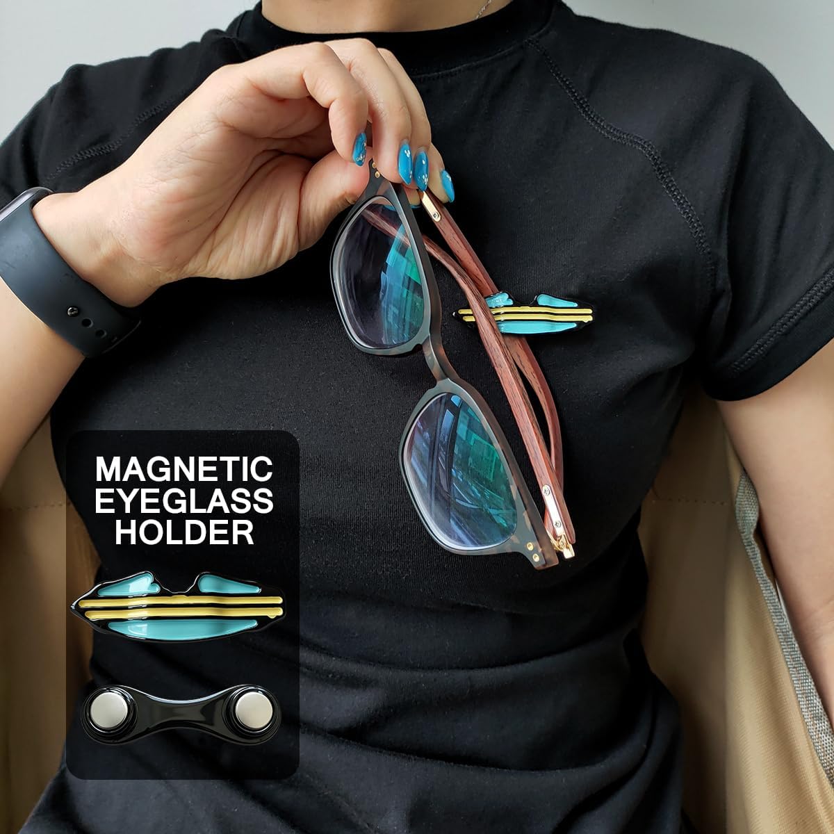 Magnetic Eyeglass Holder for Shirt, 2 Pack Magnetic Glasses Clip Eyewear Holders for Reading Glasses, Sunglasses image 2