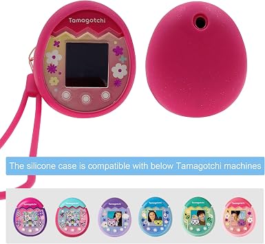 Silicone Shell Cover and Lanyard for Tamagotchi Pix Interactive Pet Machine with Camera, Compatible New Tamagotchi Pix Electronic Pet Accessory (Pink-Pink)