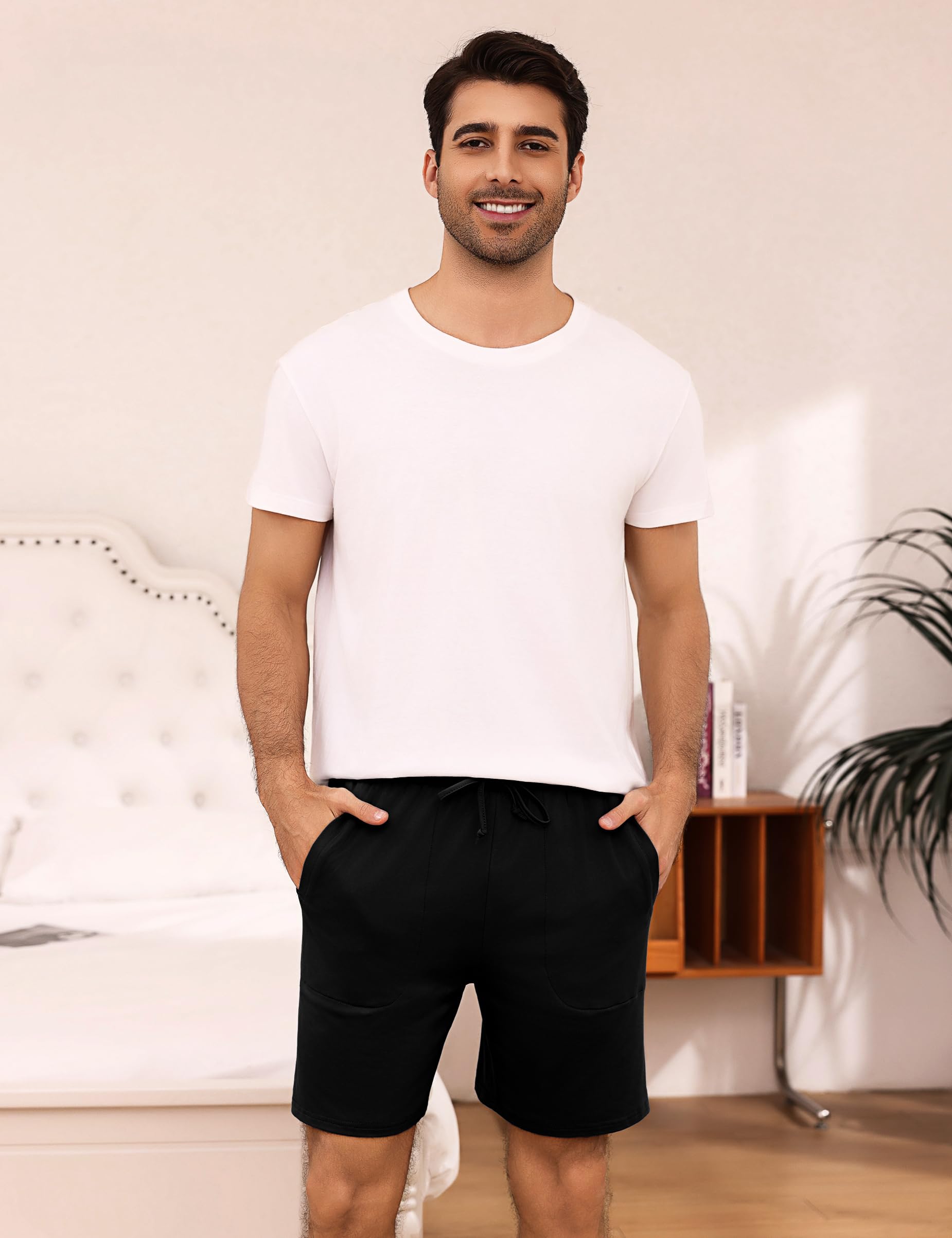 Aseniza Schlafanzughose Herren Kurz Baumwolle Schlafhose Shorty Pyjamahose Kurze Schlafshorts Sommer Bermudahose Loungewear für Männer