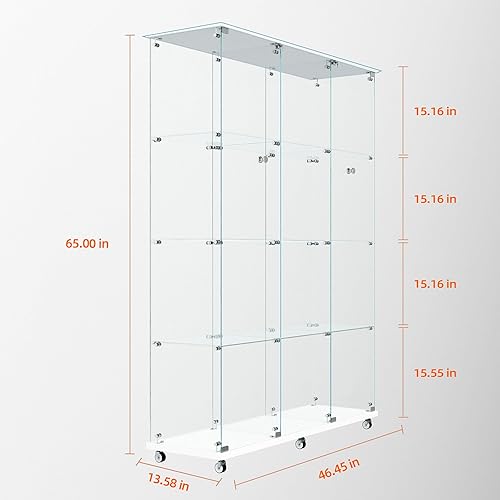 Miniatura 38 de Vitrina de cristal con 4 estantes con tira de luces LED y cerradura, vitrina de vitrina con ruedas y 1 puerta, vitrina de vidrio templado para sala