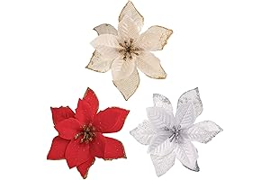 12 Pcs Christmas Poinsettia Glitter Flowers for Wreaths
