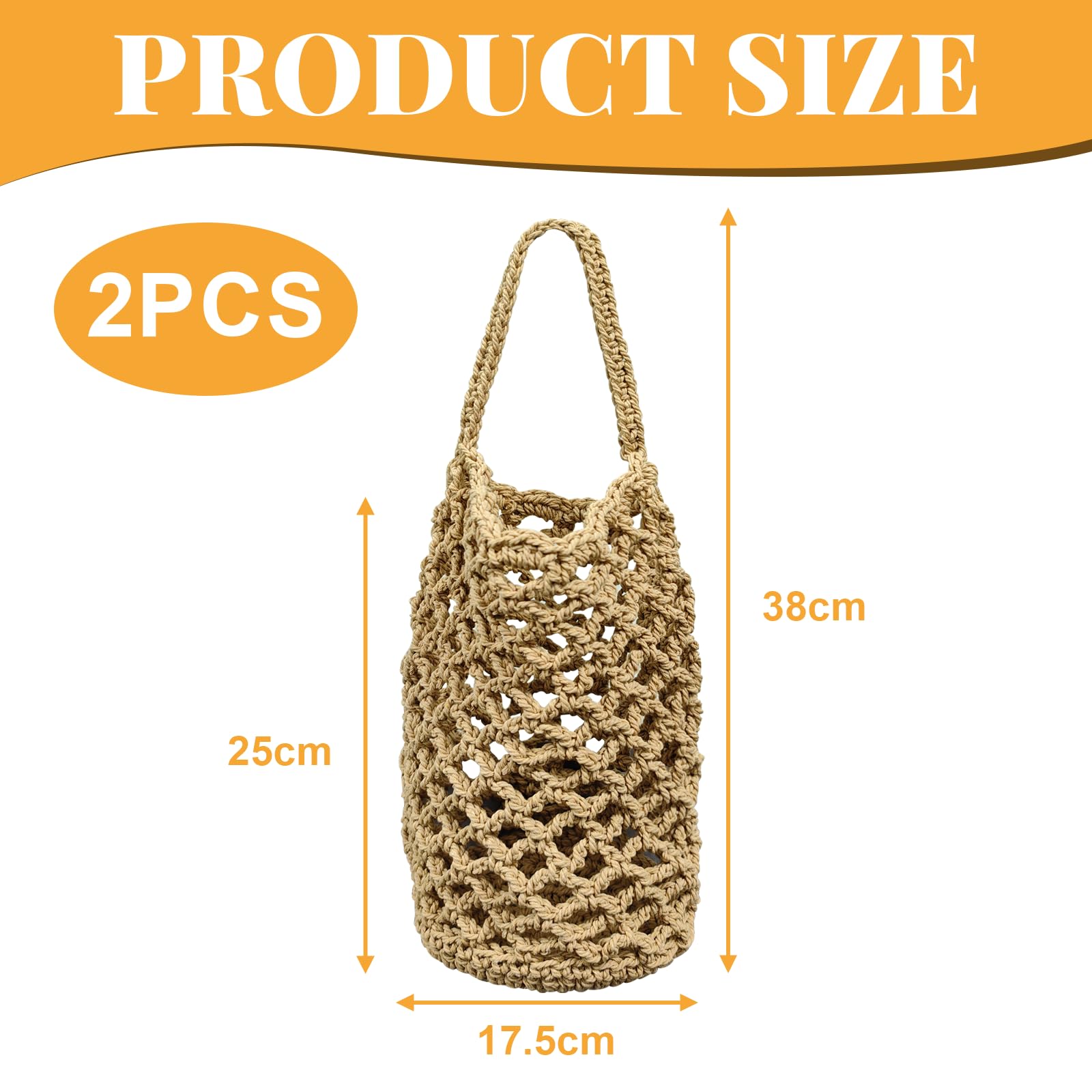 Hängekorb, Obstkorb Hängend Hängekorb Küche, 2er Set Handgewebter Netzbeutel Baumwolle 32x16cm zum Aufhängen für Eier Obst Gemüse, Luftdurchlässiges Design