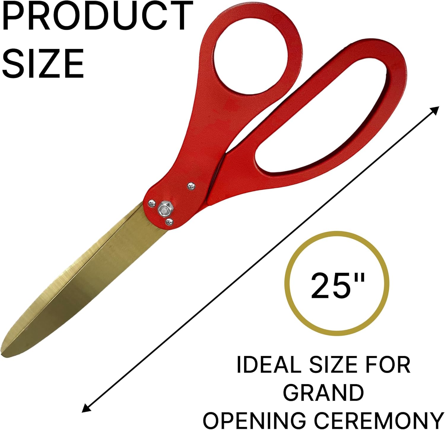 Large Novelty Ribbon Cutting Scissors – Giant Red Scisors 25'' with Golden Blades for Ribbon Cutting Ceremony Heavy Duty Giant Scissors for Inauguration Ceremonies & Special Events