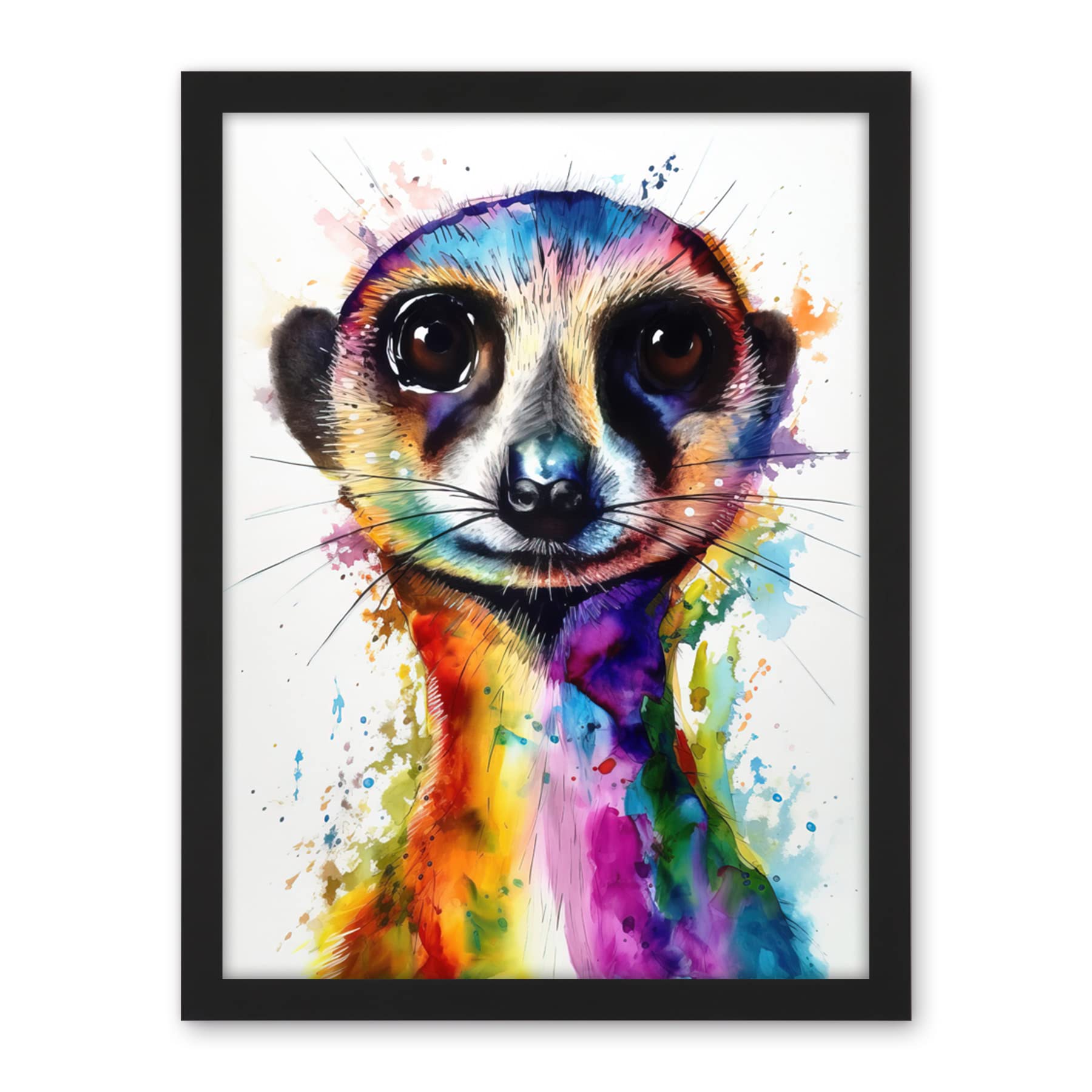 Artery8 Meerkat Splash Paint Watercolour Painting Artwork Framed Wall Art Print 18X24 Inch