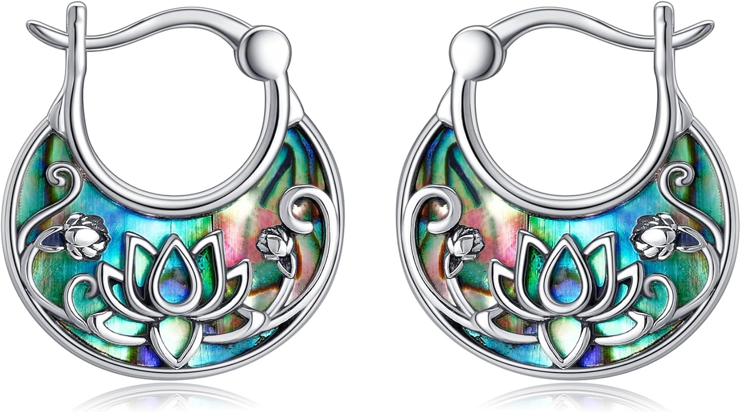 POPLYKE Hummingbird Sunflower Lotus Flower Earrings for Women 925 Sterling Silver Hoop Earrings Abalone Jewelry for Her