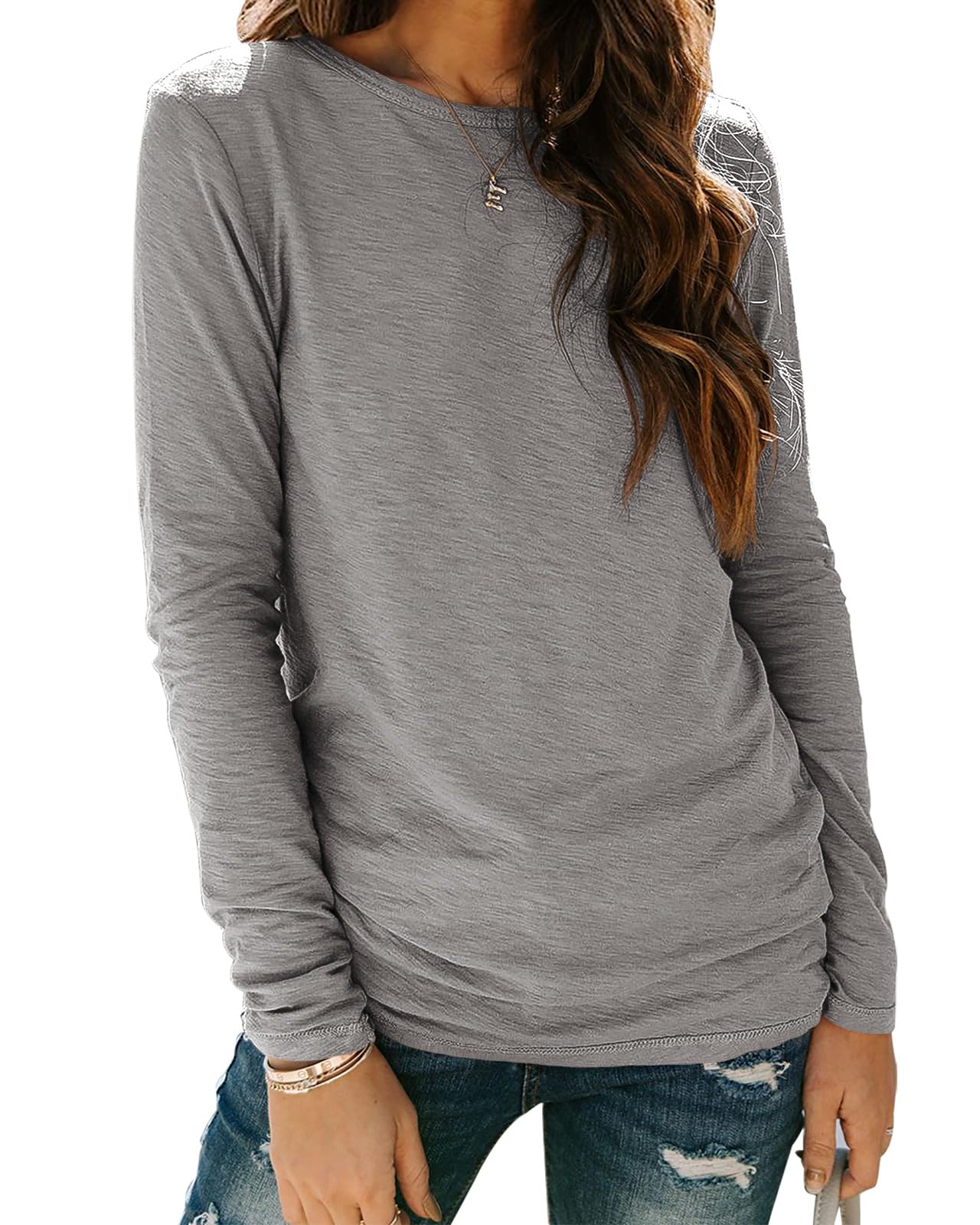 Sherosa Womens T Shirts Long Sleeve Crew Neck Shirts Basic Tee Tops Blouse