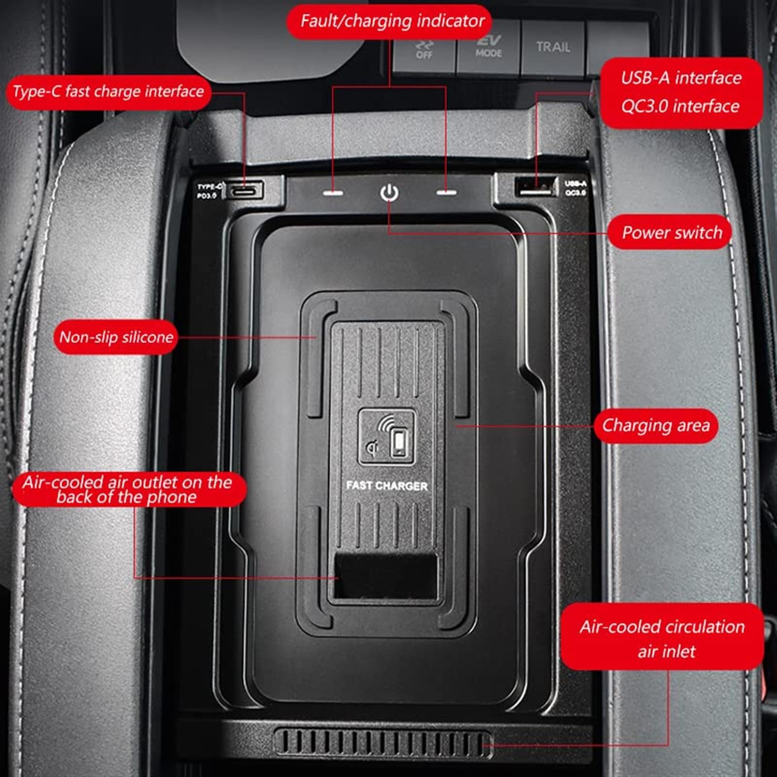 Ładowarka samochodowa 15 W, dla Toyota, Highlander 2022 wnętrze środkowego podłokietnika konwersja akcesoria telefon bezprzewodowy panel ładowania QI Bezprzewodowa ładowarka samochodowa