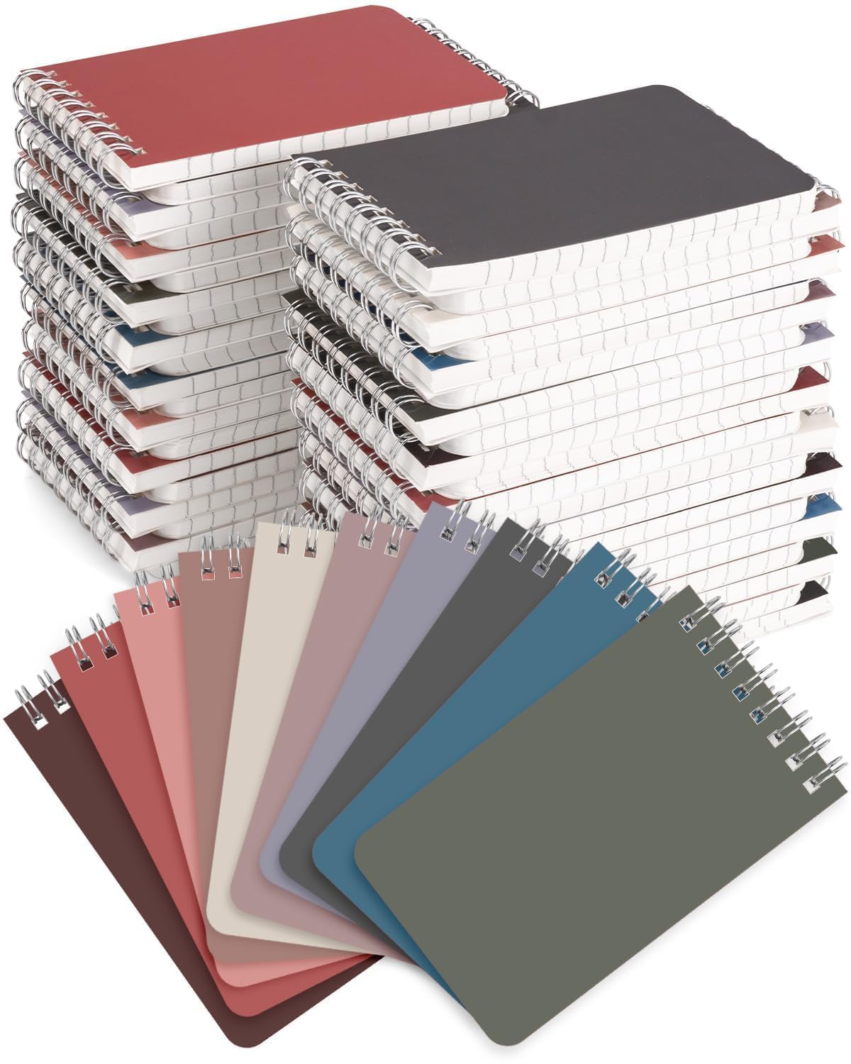Dynta Cuadernos pequeños en espiral a granel de 3 x 5 pulgadas, 50 paquetes de bloc de notas de bolsillo, 10 blocs de notas de colores Morandi, blocs de notas para el hogar, escuela, universidad,