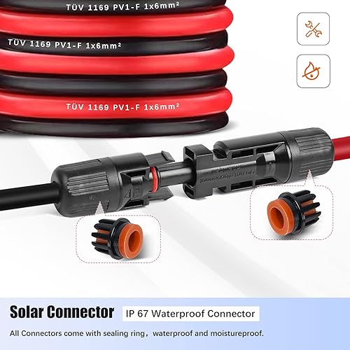 Miniatura 3 de Cable de extensión solar de 30 pies 10 AWG (6 mm), cable de alimentación solar, cable macho hembra, calibre 30 pies, cable de 30 A para techo, cable