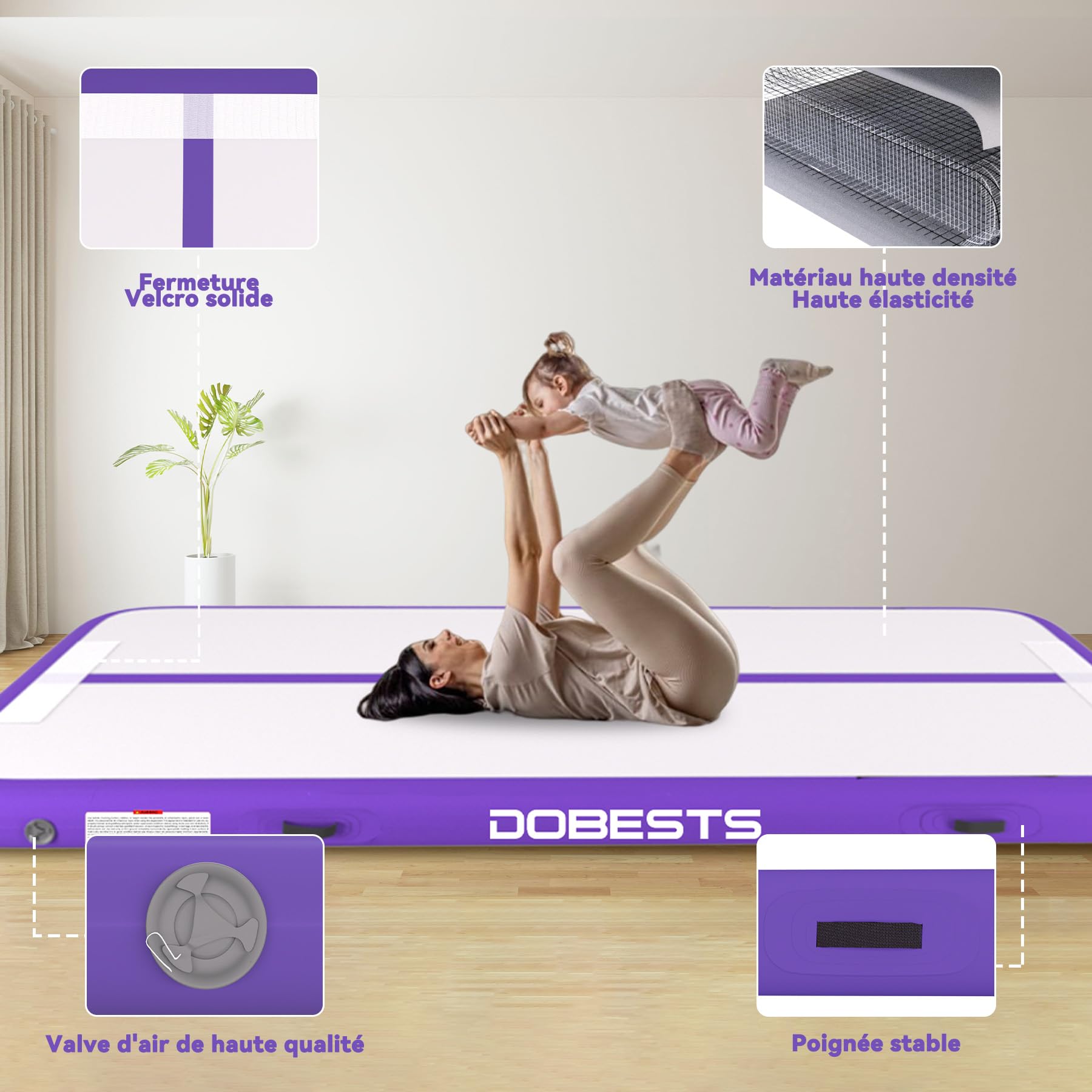 DOBESTS Air Track Tapis de Gymnastique Gonflable, Air Floor Mat, 10cm/15cm/20cm Haut Tapis Entraînement, Tapis de Gymnastique 2/3/4/5/6 m, Gym Tumbling avec Pomp a air