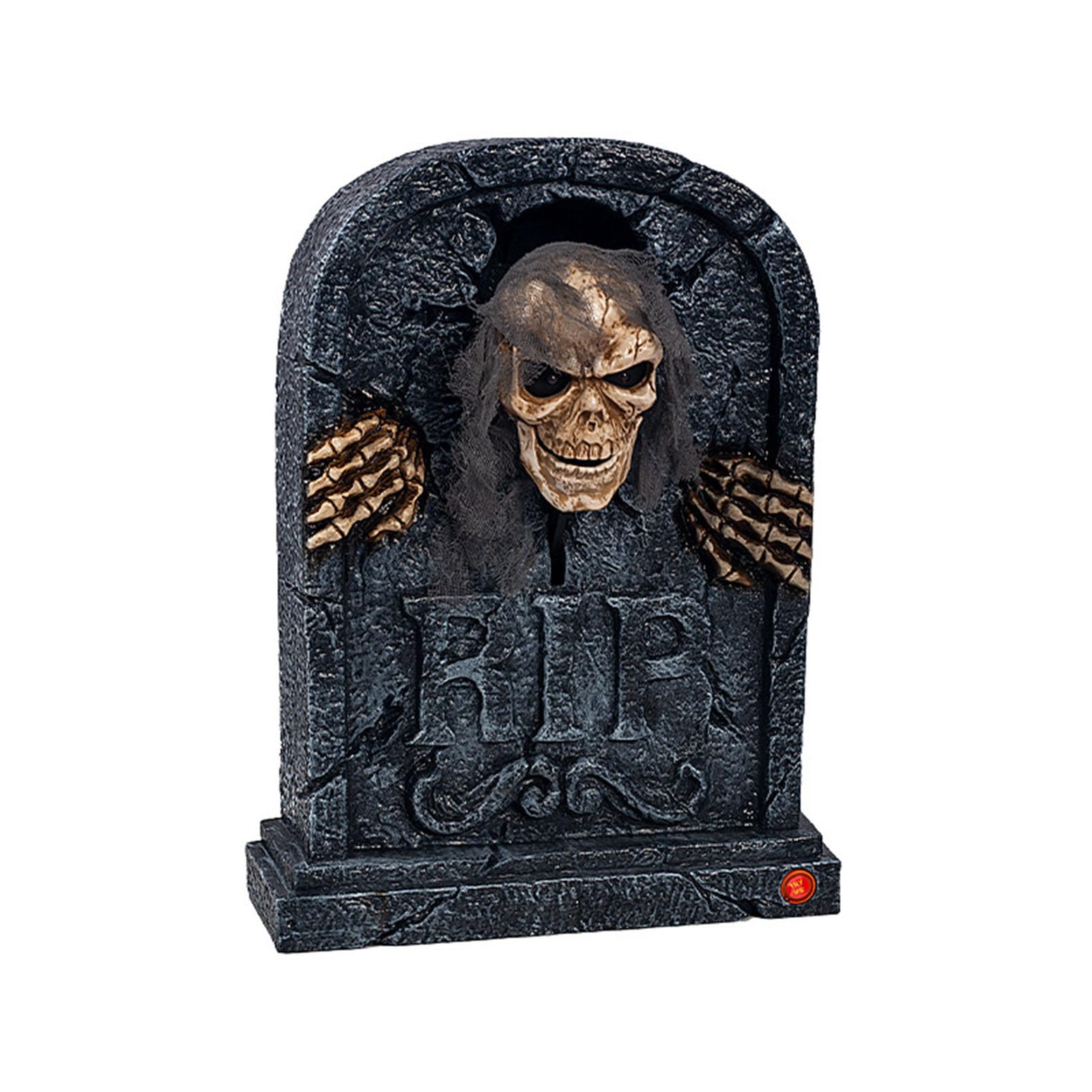 Halloween Animated Tombstone Decoration, Motion Activated Skull with Light Up Red Eyes and Sound, Battery Powered Graveyard Decor for Doorway Display Motion Activated Halloween Decor Light Up Skull