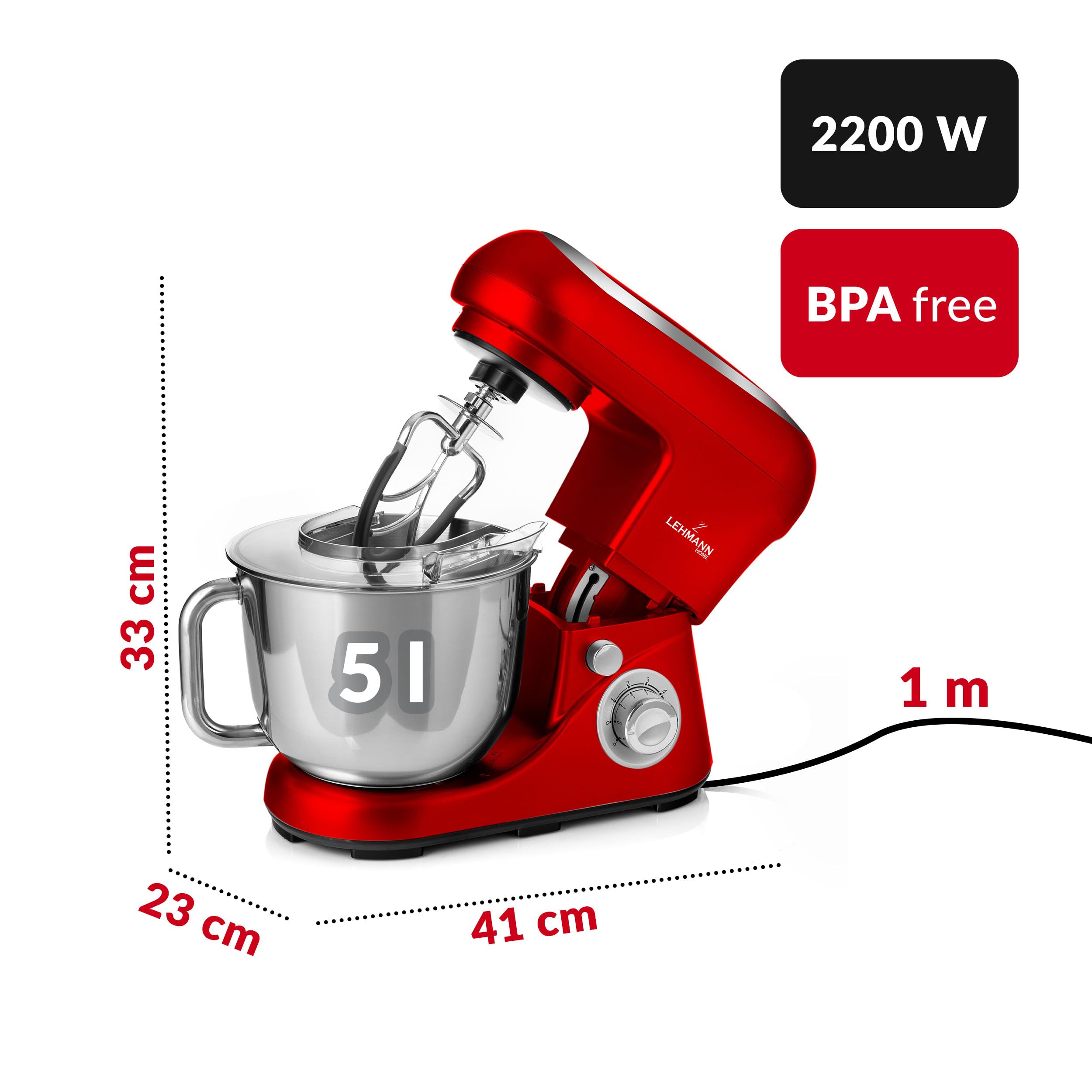 ZEEGMA Planeet Chef Keukenmachine, Kneedmachine, 2200 W Multifunctionele Robot Deegmachine Roermachine Met 65 L Roestvrijstalen Kom 7 Snelheden Deegkneedmachine Incl 3 Delige Patisserieset