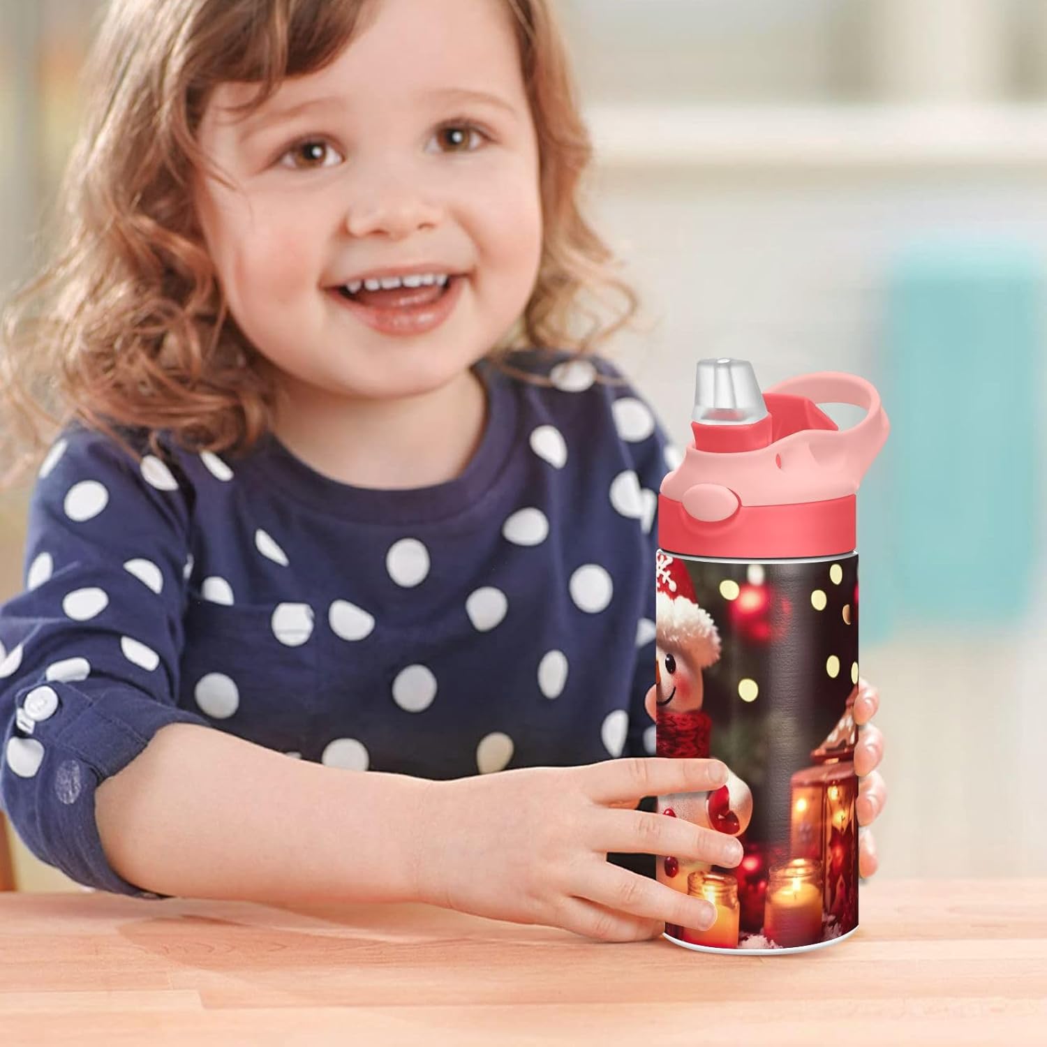 Christmas Snowman Kids Water Bottle, Insulated Stainless Steel Water Bottles with Straw Lid, 12 oz BPA-Free Leakproof Duck Mouth Tumbler for Boys Girls - Image 7