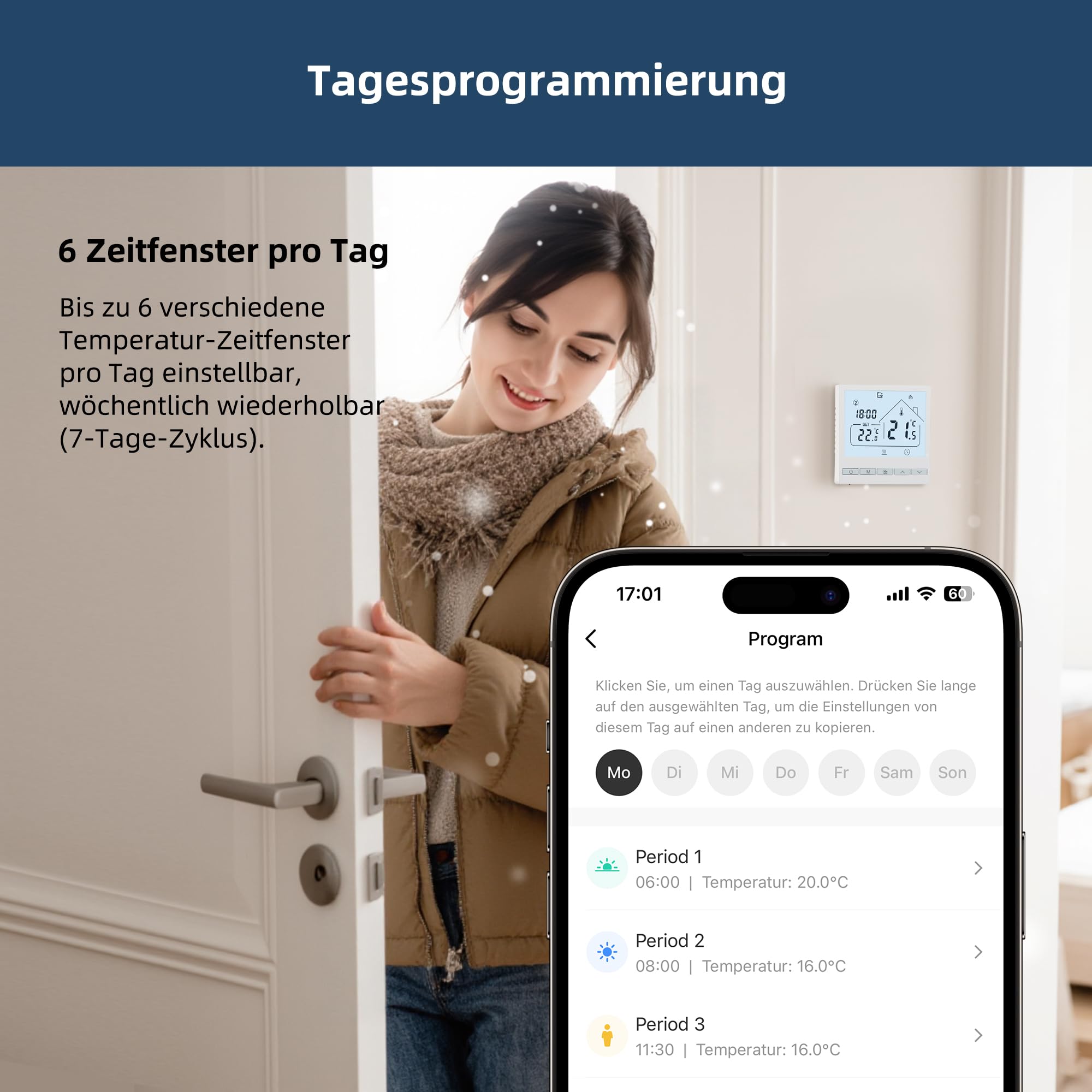 BEOK CONTROLS Thermostat Fussbodenheizung, Raumthermostat Fußbodenheizung WLAN für Wasser Heizung, Intelligent Kompatibel mit Alexa, Tuya Smart Life APP 3A TOL47WIFI