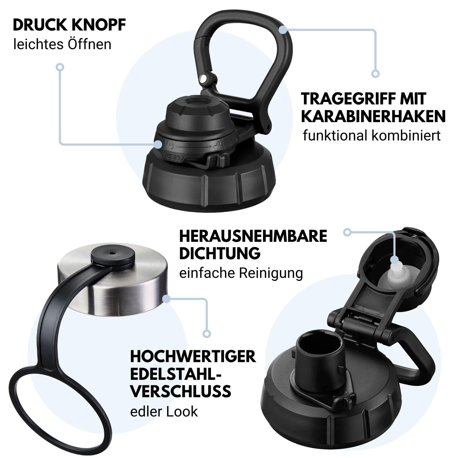 Gourde en acier inoxydable « Infinity » 1200 ml – Noir onyx – Double paroi et isolation sous vide – Bouteille isotherme – Sans BPA, anti-fuite, convient aux boissons gazeuses – Couvercle sport