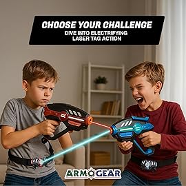 Laser Tag Set for Kids, Teens & Adults - 4 Blasters + 4 Vest Sensors with 4 Multi-Game Modes - Fun Ideas Age 8+ Year Old Toys - Includes Accessories - Boys & Girls Outdoor Teenage Group Activities