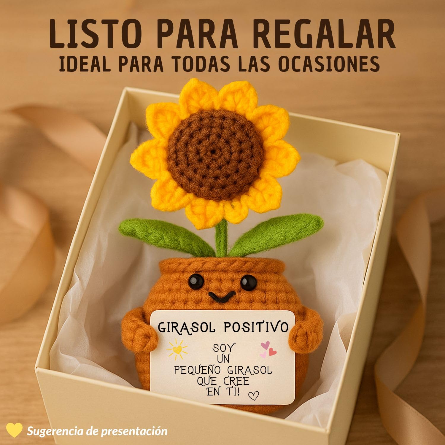 Girasol Positivo | Regalo Original y Emotivo | Día de la Madre | Cumpleaños Mamá Amiga Compañera Profesora Maestra Hija Mujer | Flor Artificial en Maceta | Detalle Sentimental Unico | Decoración Hogar