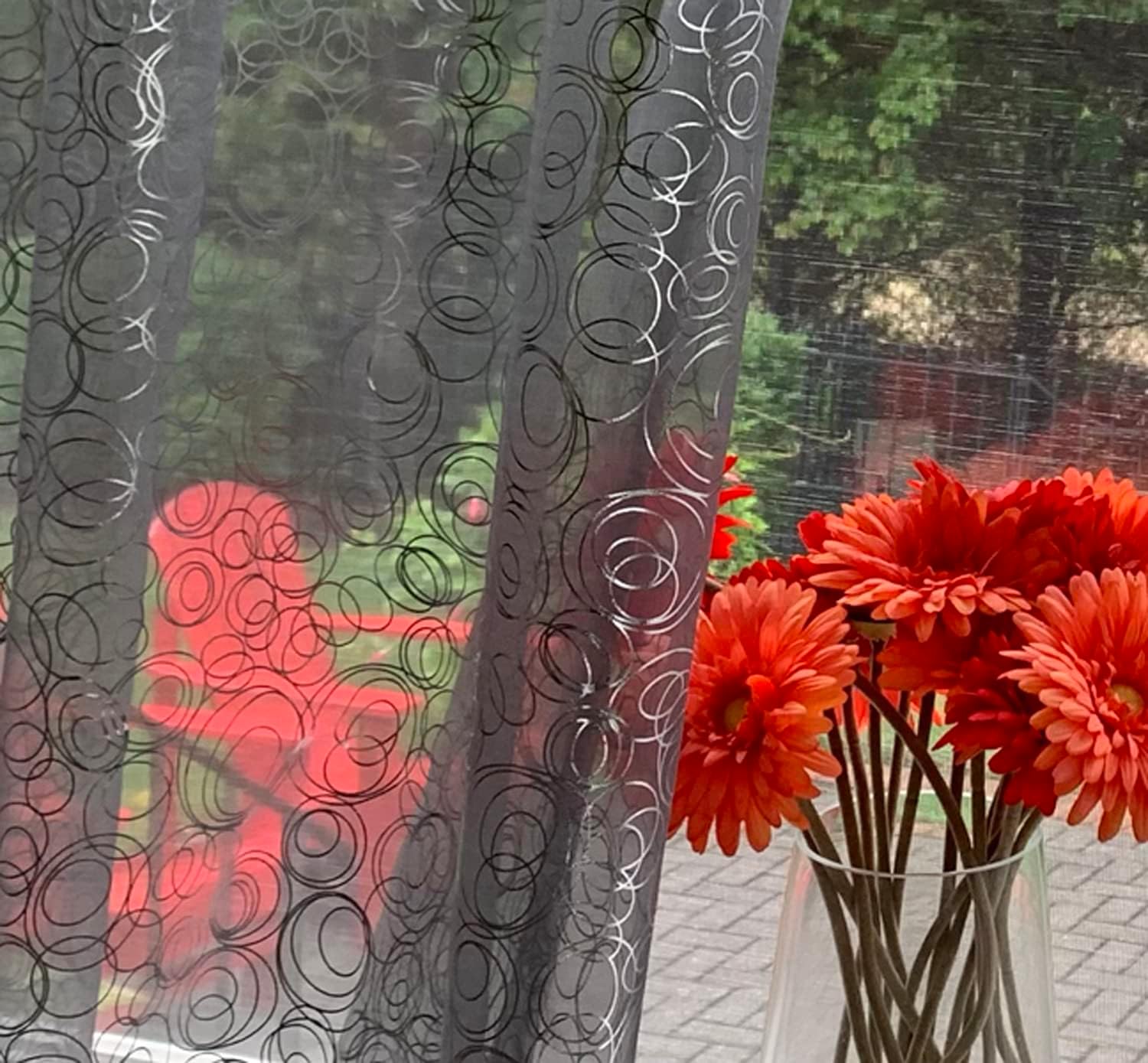 Metallic Sheer Curtains Living Room Curtain (Dark Grey Sheer/Silver Geo 50W X 120L)