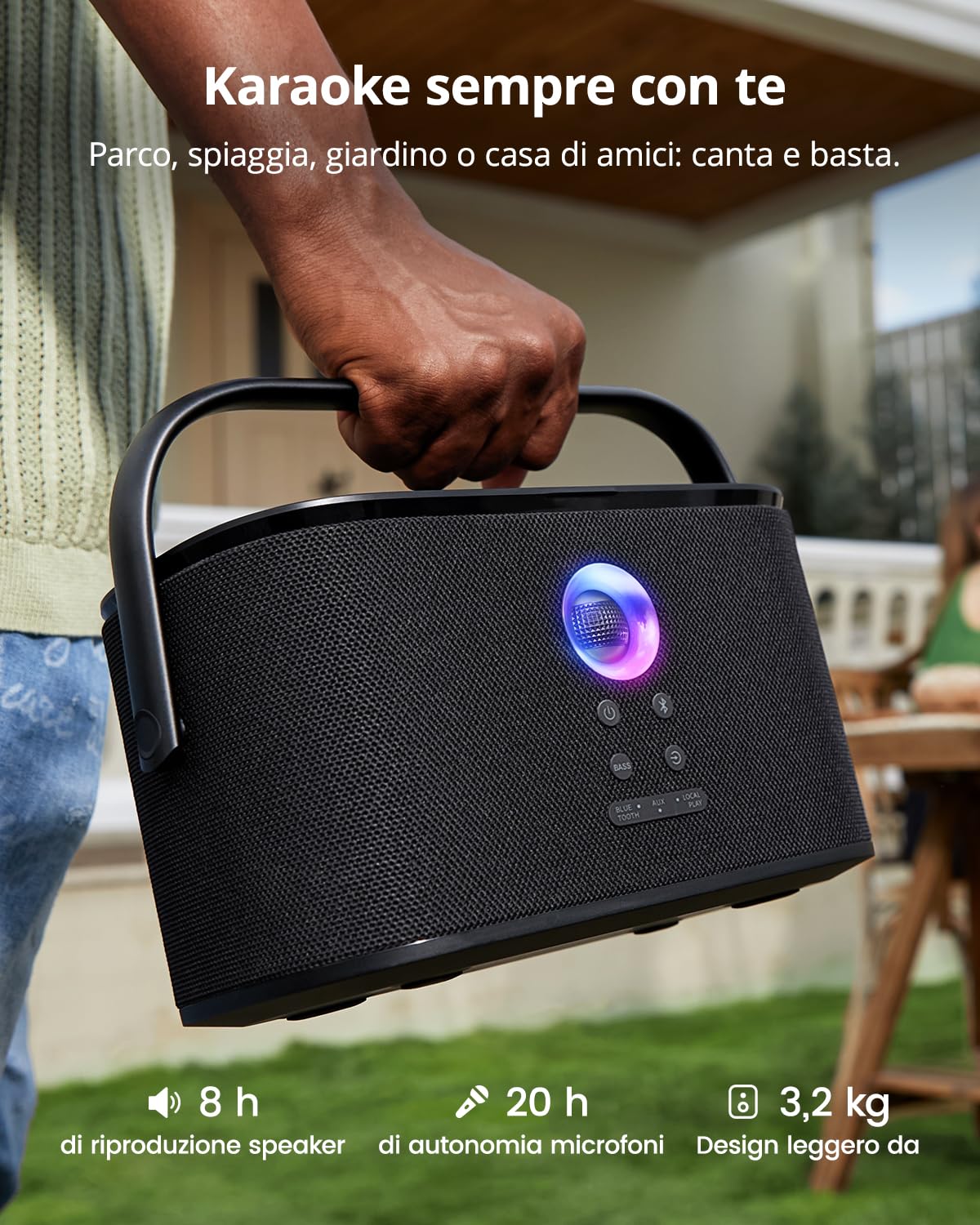 Karaoke con Microfono Portatile, Professionale Completo Per TV, Potenza 140W, Bluetooth, App Karafun, LED luci,Ideale per Feste, HDMI per i Testi (Shell S2)