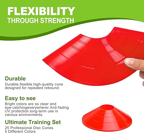 Miniatura 4 de Juego de 25 conos de fútbol de agilidad con bolsa de transporte y para conos de fútbol para entrenamiento, fútbol, baloncesto, entrenamiento, conos