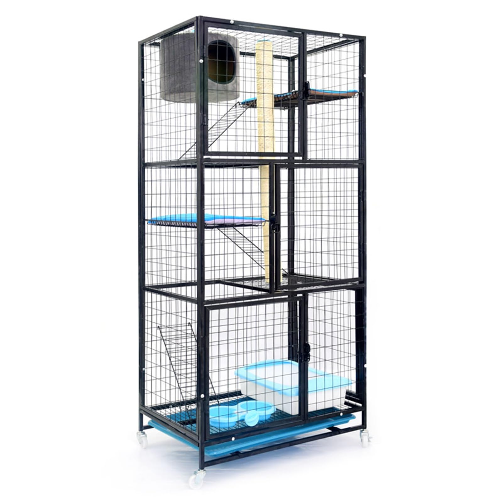 Cage pour chat à roulettes pour éviter les chutes du balcon et simplifier le nettoyage