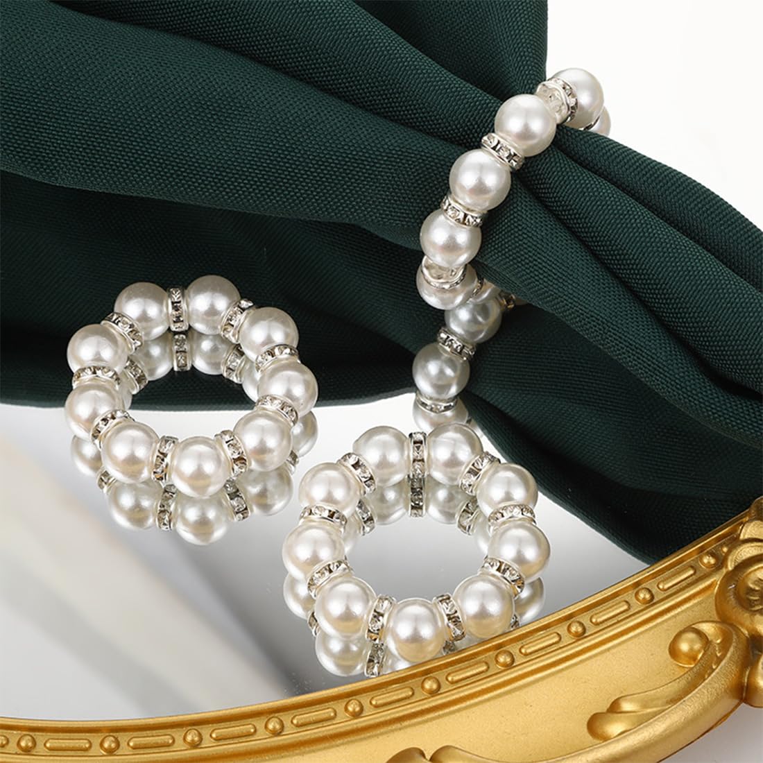 24 Portatovaglioli Con Perle – Eleganti Elastici Con Strass 4 Cm – Decorazioni Per Matrimoni E Feste - 3
