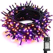 BrizLabs Halloween Deko Lichterkette Orange Lila, 20M 200 LED Außen Weihnachten Lichterketten Stecker Wasserdicht 8 Modi Innen Beleuchtung für Herbst Erntedankfest Zimmer Baum Haushalt Party Garten