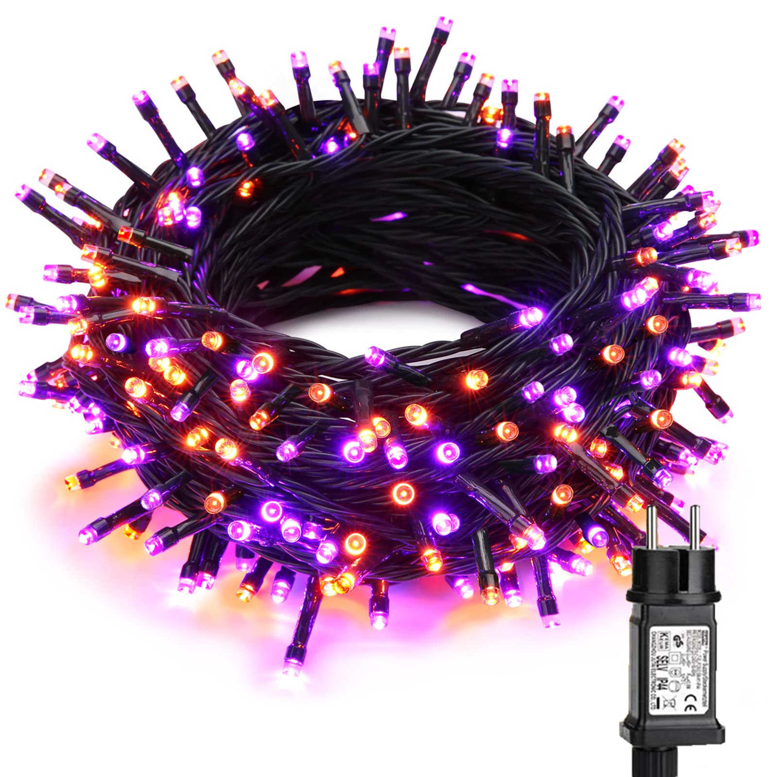 Catena di Luci Decorazioni Halloween Arancia & Viola, BrizLabs 20M 200 LED Stringa Luci Natale Esterno 8 Modalità Interno Catena Luminosa per Camera Albero Domestico Nozze Partito Giardino