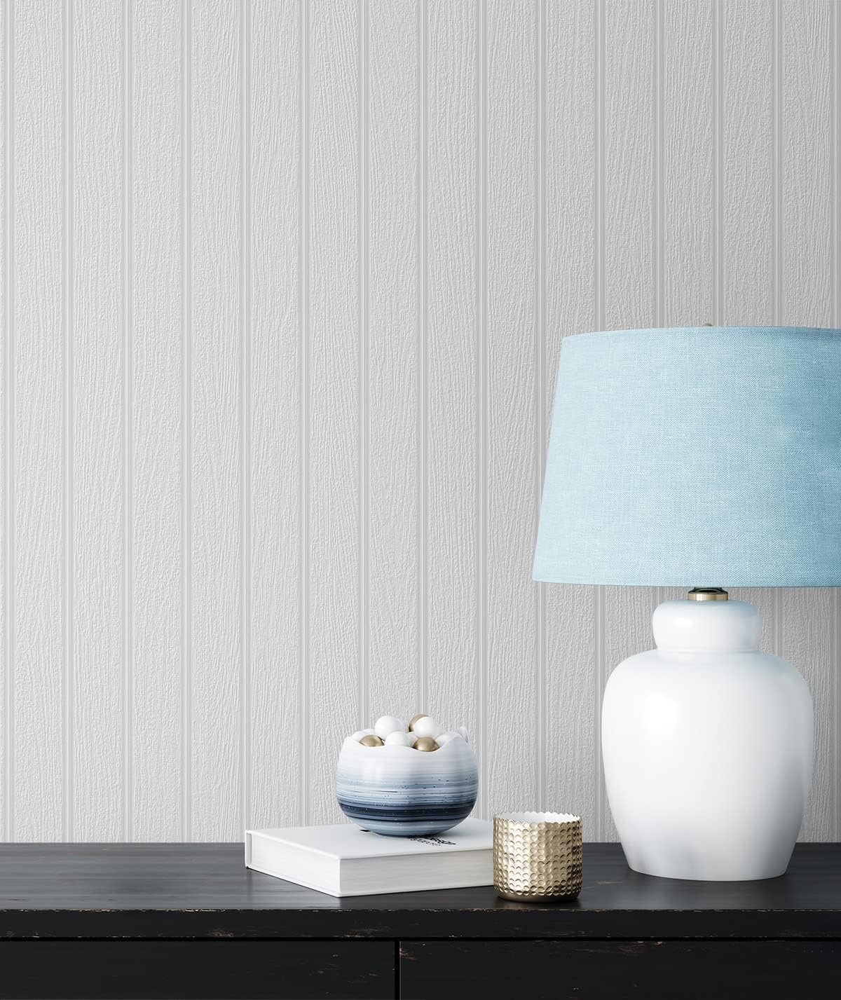Off-White Faux Beadboard Paintable Unpasted Wallpaper