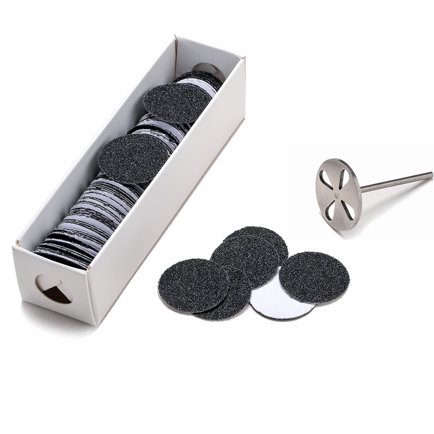 100pcs Sandpaper Disc and 1pcs Metal Bit, 3/32 Shank Replaceable Pedicure Sanding Disc Bit for Dead Skin Callus Removal Electric Foot File Tools (80# (Coarse))