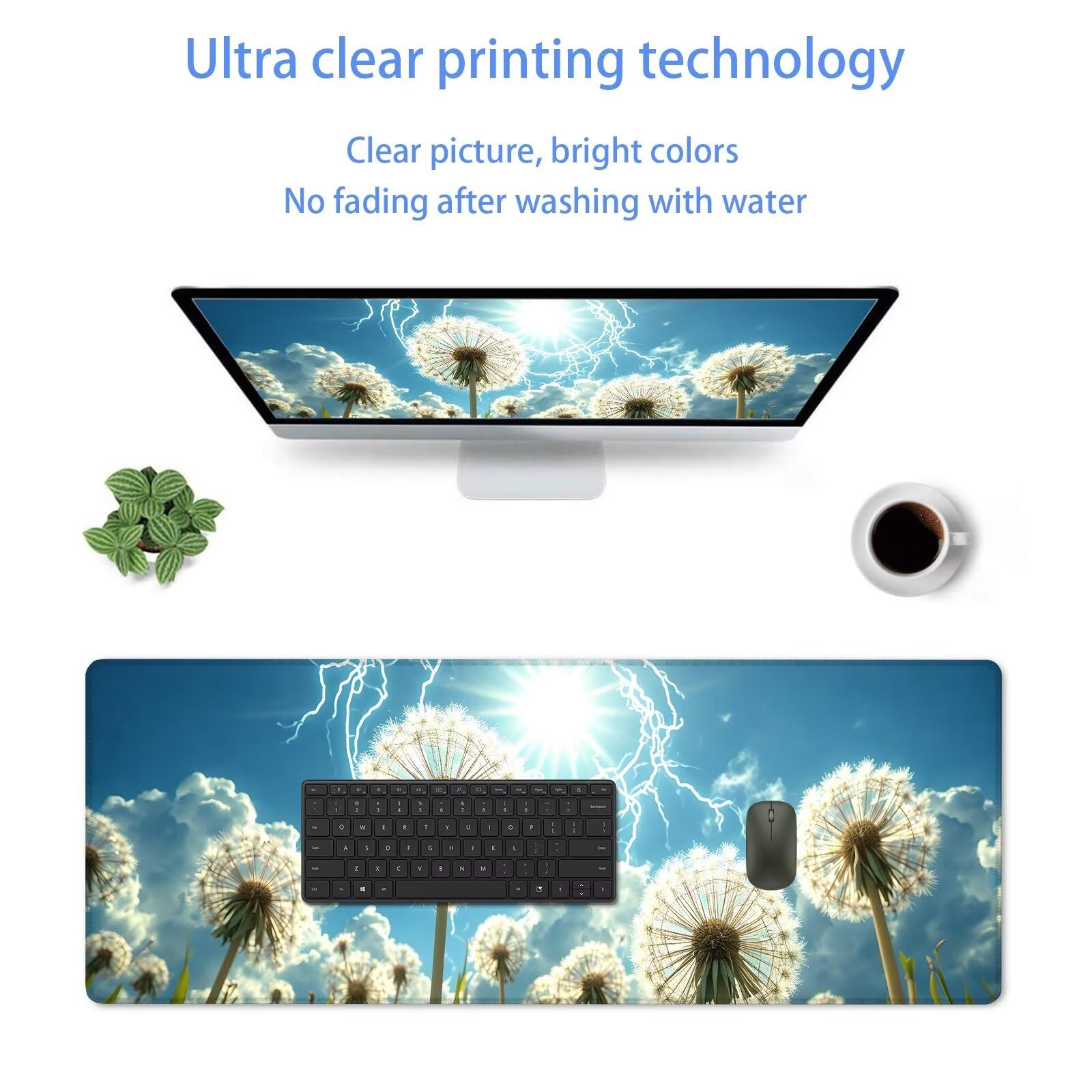 Blu Tappetino Mouse Gaming, Tappetino Mouse XXL 1200 x 500 mm, Tappetino Mouse Fiore, Mouse Pad con Base Antiscivolo, Bordi Cuciti Tappetino per Mouse, Tappetino Mouse Gaming di Alta Precisione S-922